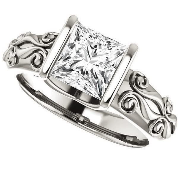 2 CT Princess Cut Colorless Moissanite Engagement Ring Set for Women - Sterling Silver Wedding Bridal Ring Set, Half-Bezel Solitaire Eternity Band - Perfect Anniversary Promise Gift for Her (Ideal for Proposals, Weddings & Special Occasions)