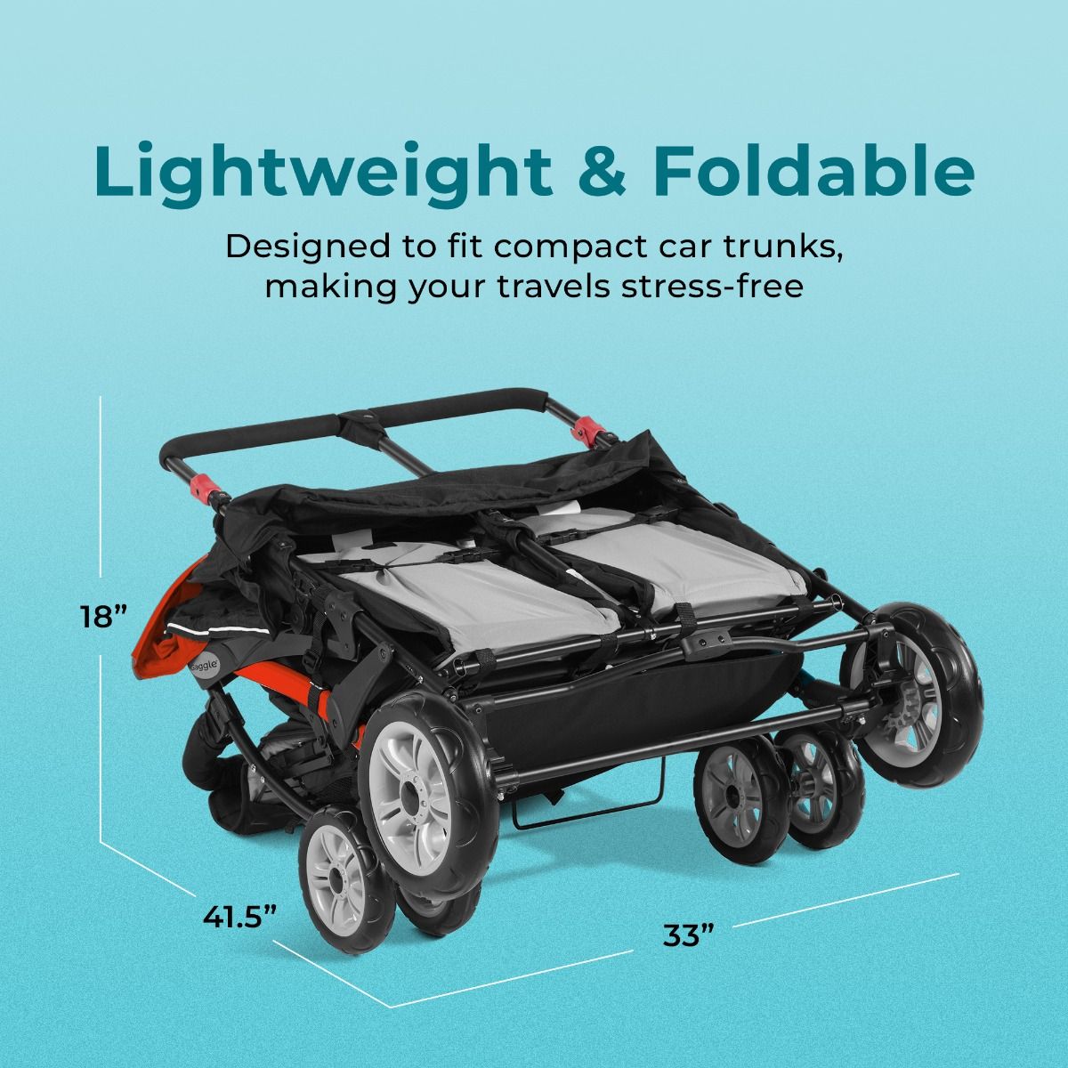 Gaggle Compass Quad 4-Seat Stroller for Toddlers - Lightweight, Durable & Foldable Baby Stroller for Multiple Kids - Perfect for Family Outings, Shopping & Travel