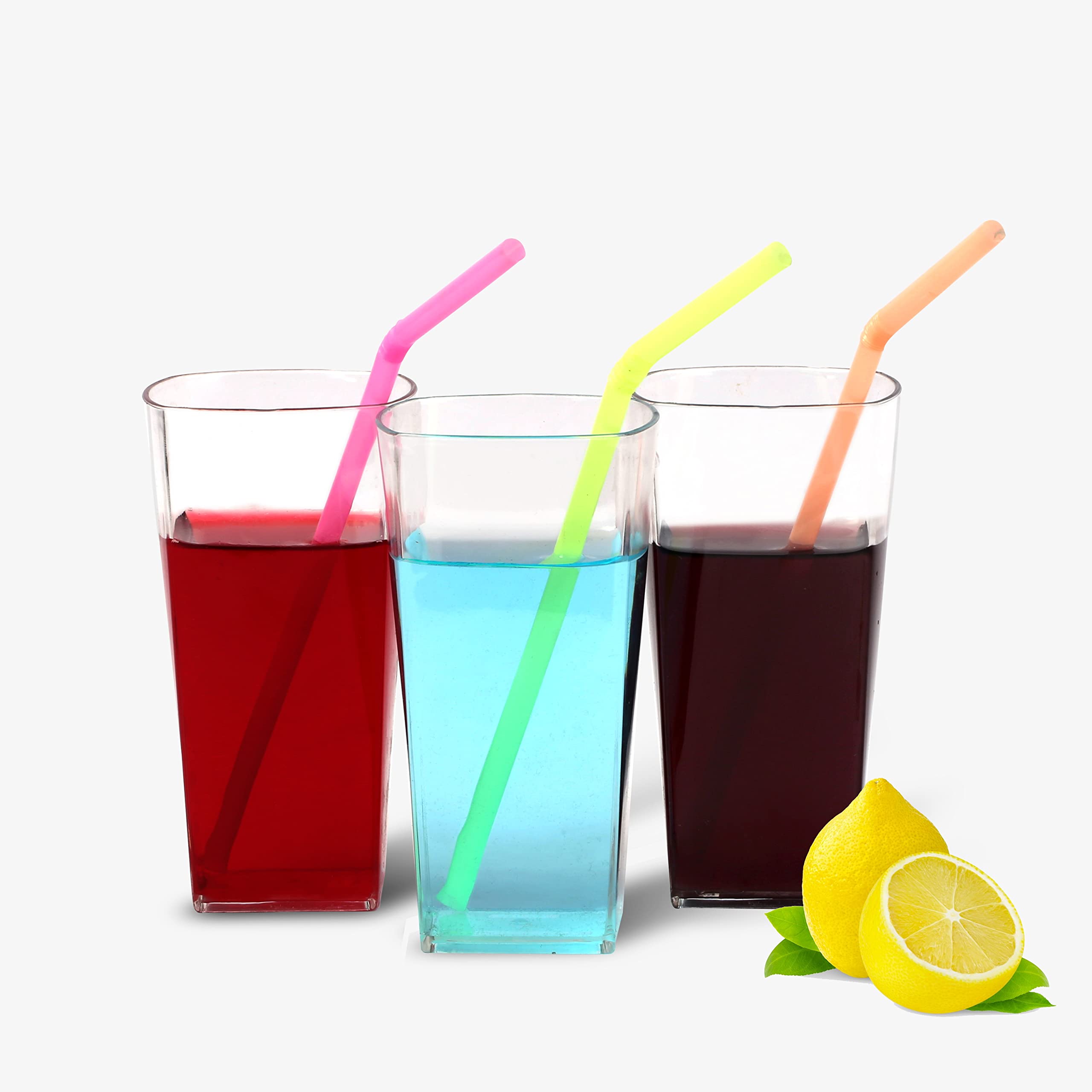 LEAWALL 6-Pack Unbreakable Plastic Drinking Glasses - 300ml Square Clear Cups for Juice, Beer, Wine & Cocktails - Stylish & Durable for Parties, Picnics, Poolside & Outdoor Entertaining