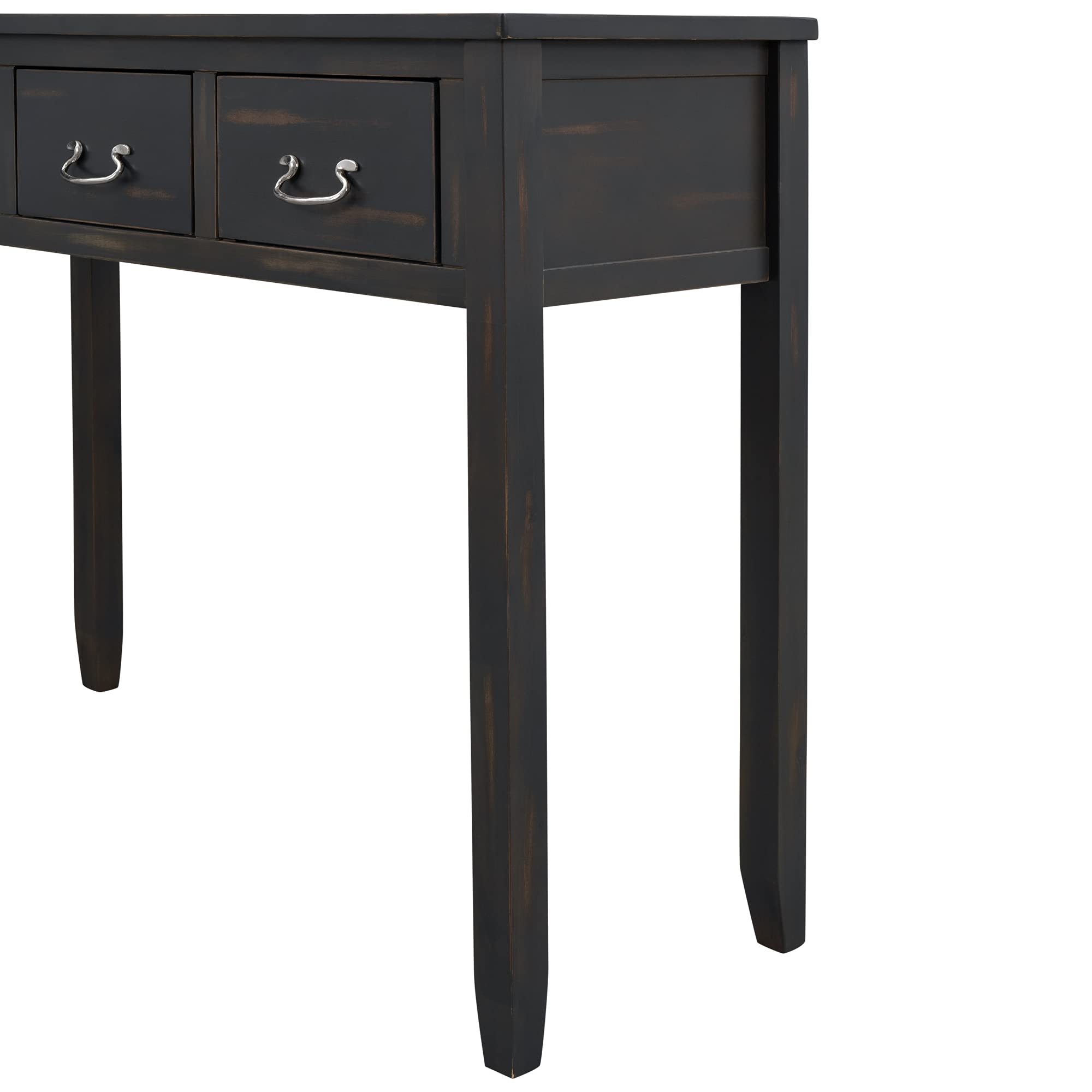 Modern Retro Style Console Table with 3 Storage Drawers - Solid Wood Sofa Table, Entryway Sideboard & Hallway Buffet Table - Perfect for Living Room Decor, Small Space Organization & Entry Storage (Brown-2)