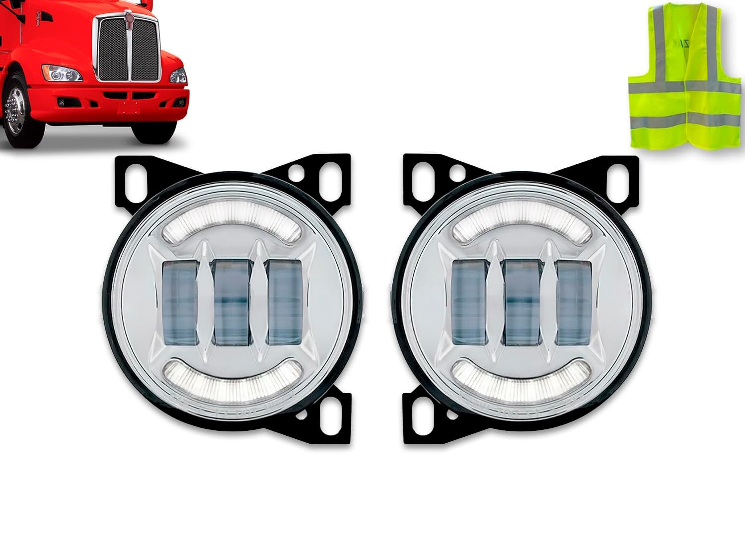 KOZAK Full LED Fog Lights with High Power LED Arches - Compatible with Kenworth T660 (Driver & Passenger Side) - Durable Truck Lighting for Night Driving & Foggy Conditions