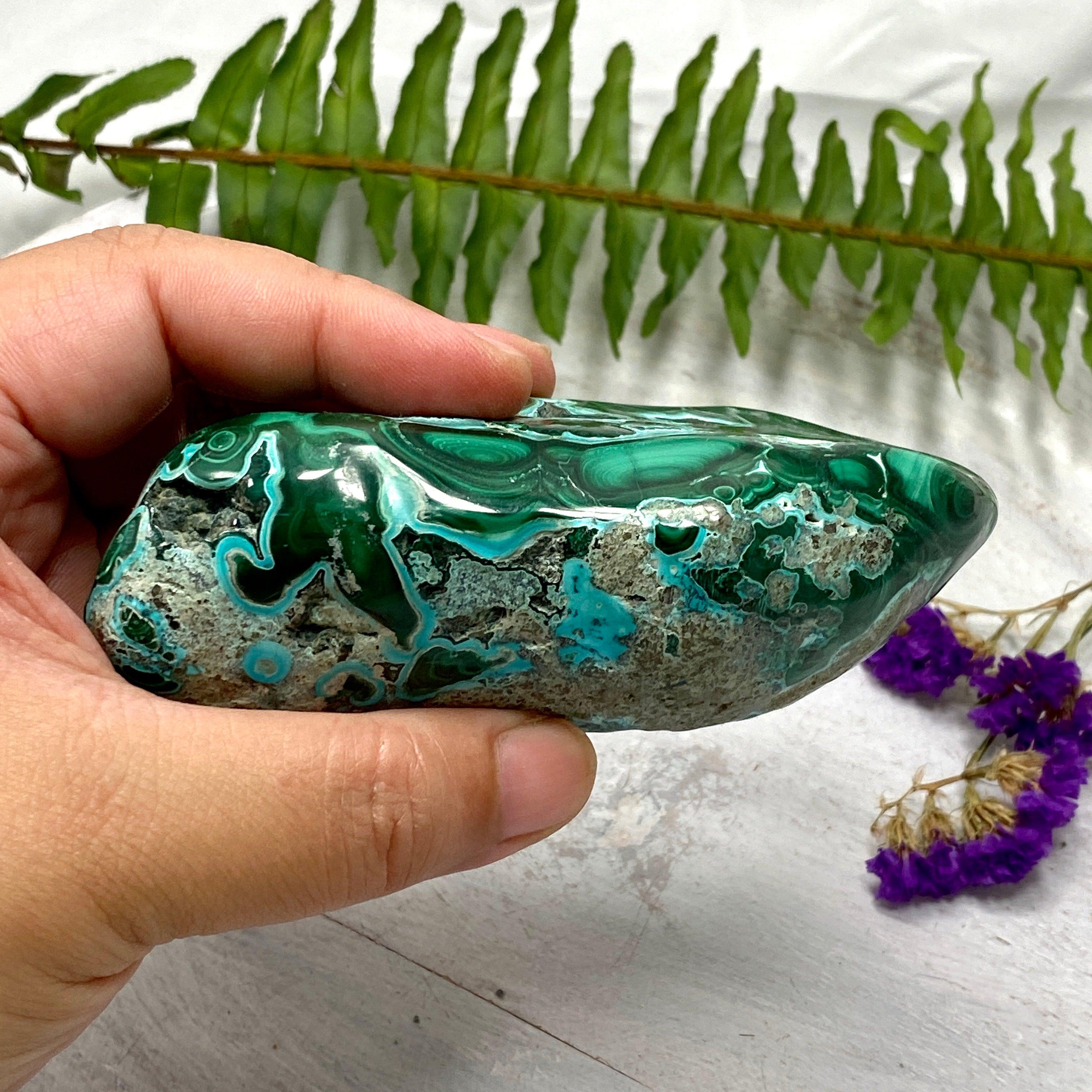 Natural Chrysocolla & Malachite Freeform Stone - Healing Crystal for Meditation, Energy Work & Home Decor (CR2876) - Perfect for Spiritual Healing, Yoga Spaces & Crystal Collections