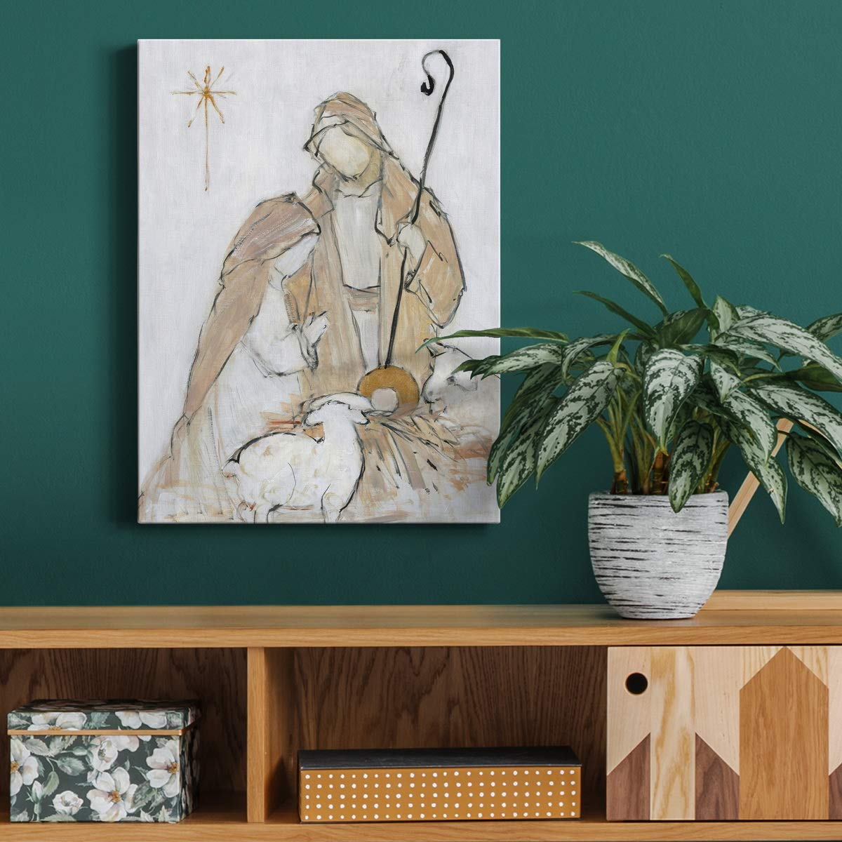 Premium Holy Night Family Wall Art - Jesus, Mary & Joseph Gallery Wrapped Canvas Print (48x32 Inches) | Ready to Hang Christian Home Decor | Made in USA | Perfect for Living Room, Bedroom & Church Decorations