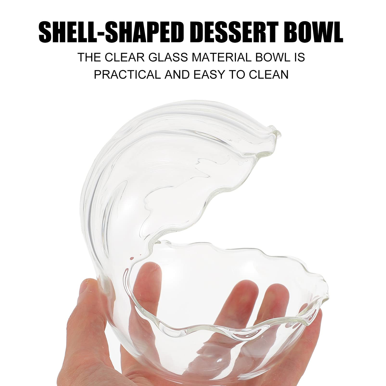 Hemoton Clear Glass Dessert Bowls - Shell Shaped Ice Cream Bowls, Pudding Cups & Yogurt Jars for Fruit Salad, Mousse, Appetizers | Perfect for Party Serving, Mixing & Elegant Dessert Presentation