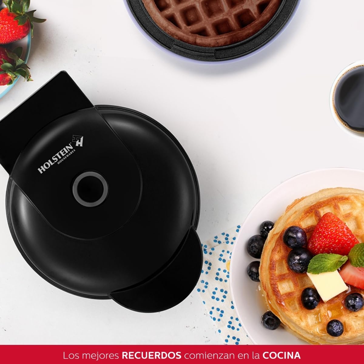 **Holstein Housewares Mini Waffle Maker - 4-Inch Non-Stick Waffles, Quick & Easy Breakfast, Brunch, or Snacks - Perfect for Dorms, Offices, and Small Kitchens**