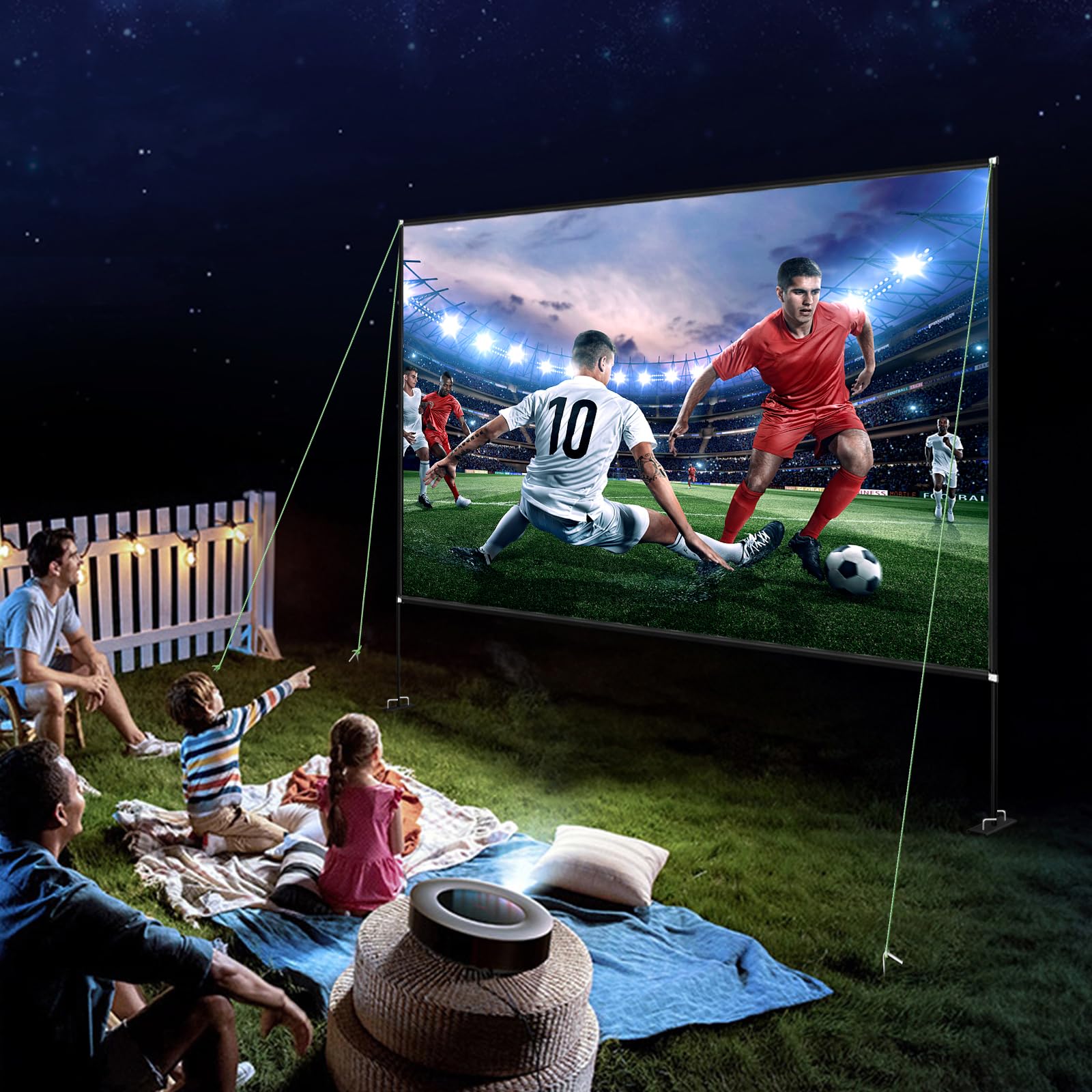 VEVOR 180-Inch Portable Projector Screen with Stand - 16:9 HD 4K Wide Angle Outdoor Movie Screen, Easy Assembly & Storage Bag - Perfect for Backyard Movie Nights, Home Theater, and Outdoor Events