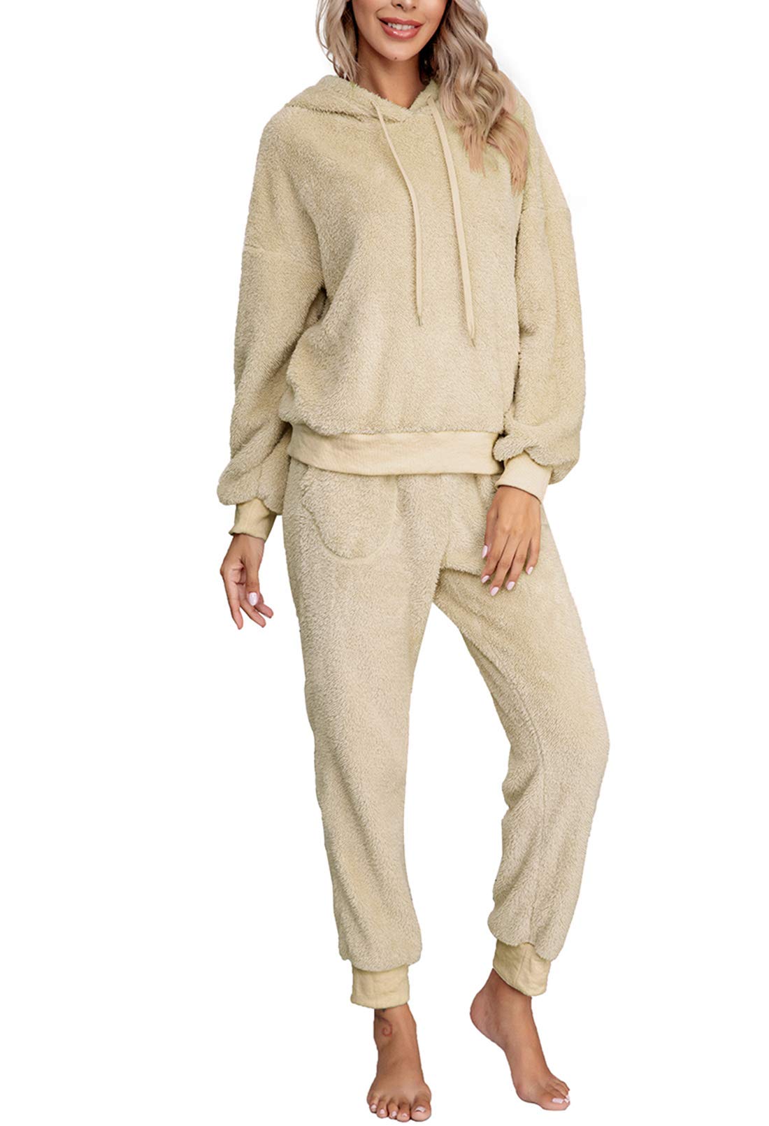 TOLENY Women's 2 Piece Fuzzy Fleece Loungewear Set - Soft Long Sleeve Hoodie & Jogger Pants for Winter, Cozy Pajama Set for Home, Sleep & Relaxation - Perfect for Lounging, Netflix Nights & Cold Weather Comfort