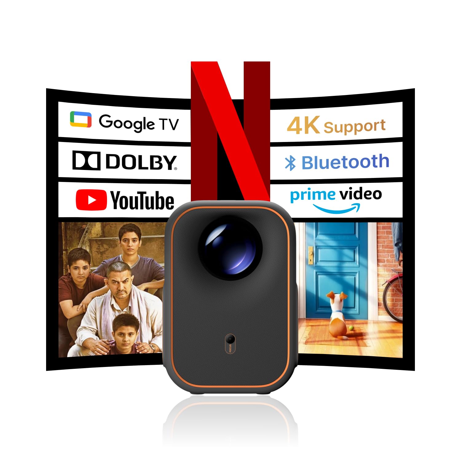 Formovie Mini WiFi Bluetooth 4K Portable Projector with Netflix Licensed & Google TV - 200 ISO Lumens, Dolby Audio, Built-in Apps - Perfect for Outdoor Movies, Home Theater, Camping, and Backyard Entertainment