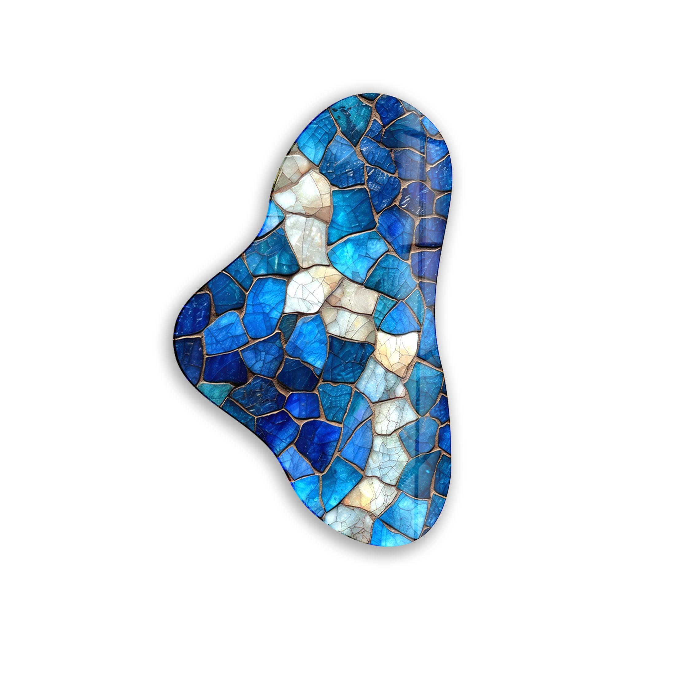 Handmade Blue Stained Asymmetrical Glass Wall Art - Modern Abstract Home Decor for Living Room, Bedroom & Office