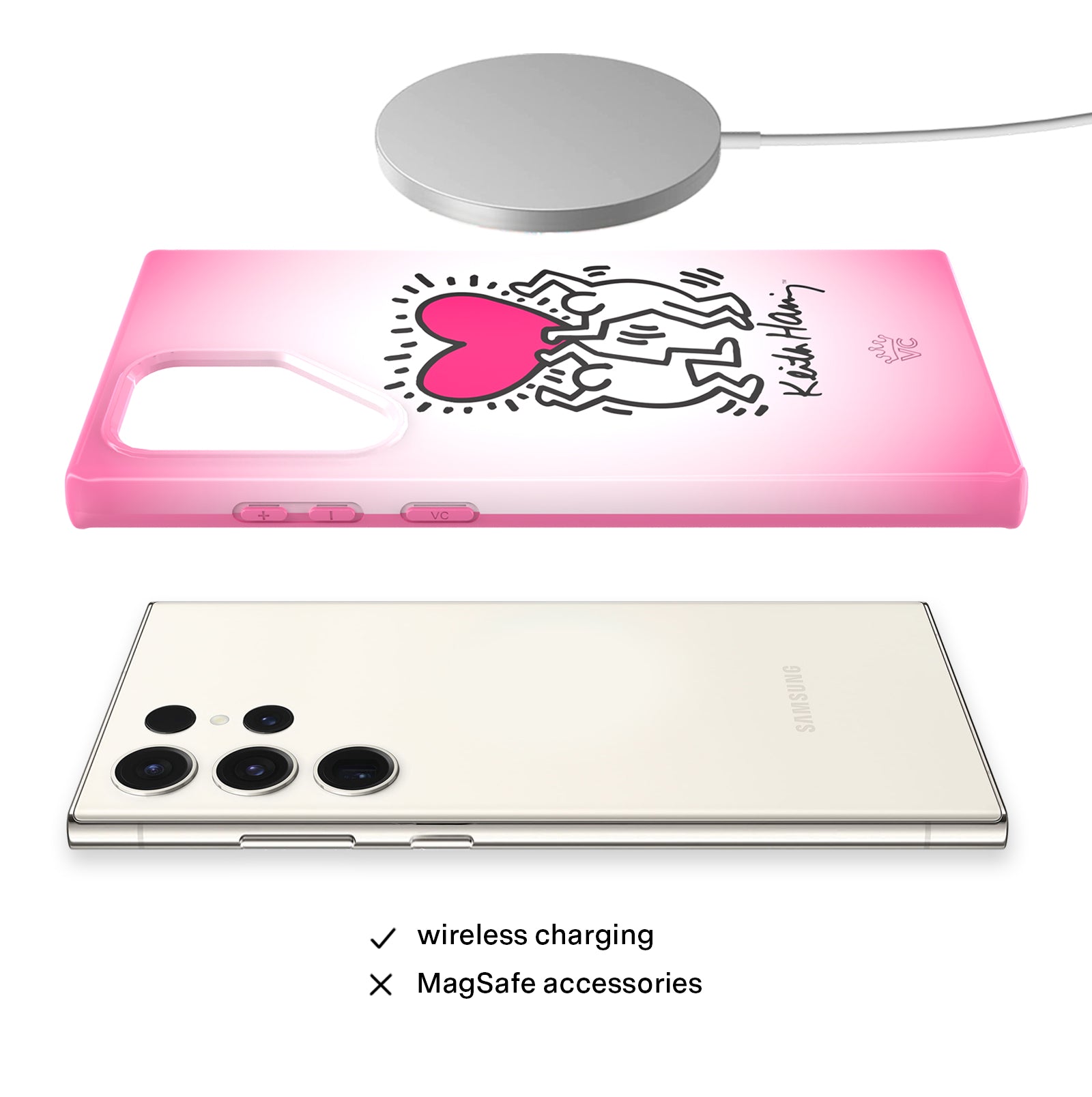 Keith Haring Pink Heart Samsung Phone Case - Trendy Artistic Protective Cover for Galaxy S21/S20/Note 20 - Perfect Gift for Art Lovers & Fashion Accessories