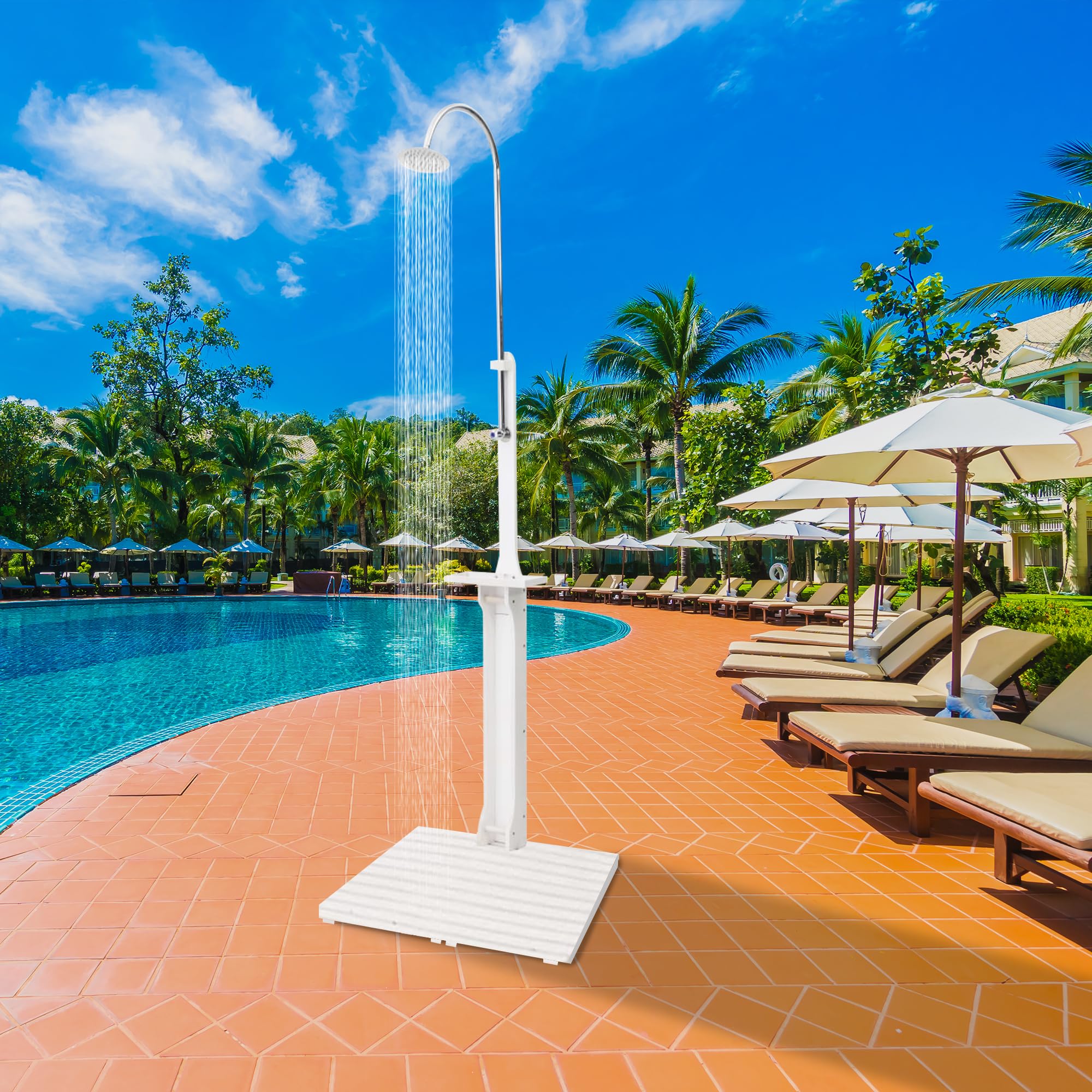 Portable Outdoor Shower - Adjustable Height Shower Head with Non-Slip Base | Freestanding Camping Shower for Beach, Pool & Backyard Use | Ideal for RV Trips, Gardening & Outdoor Adventures | White