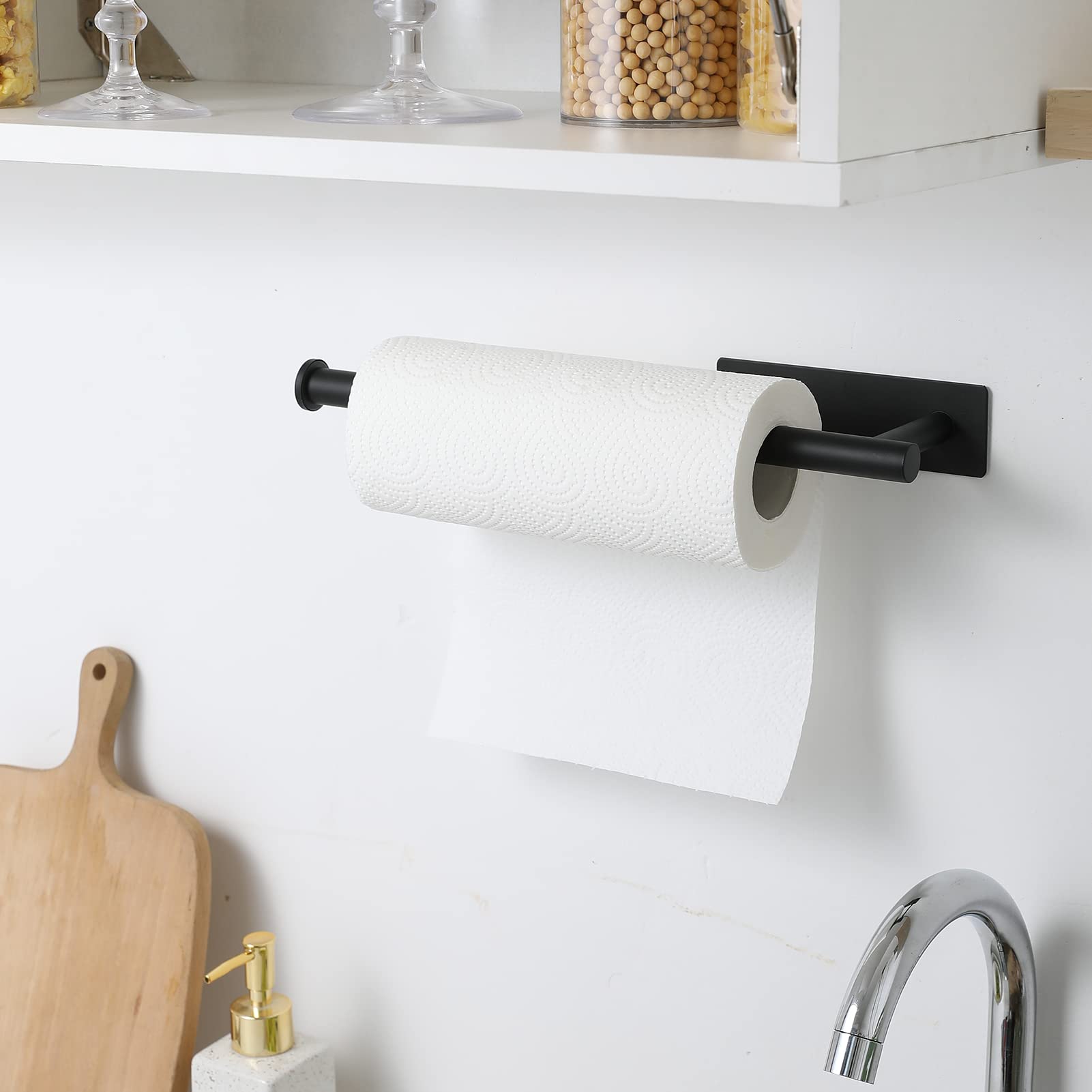 2-Pack Under Cabinet Paper Towel Holder - Matte Black Wall Mount Kitchen & Bathroom Towel Rack, Adhesive SUS304 Stainless Steel Roll Dispenser for Easy Access - Perfect for Small Spaces, RVs, and Office Break Rooms