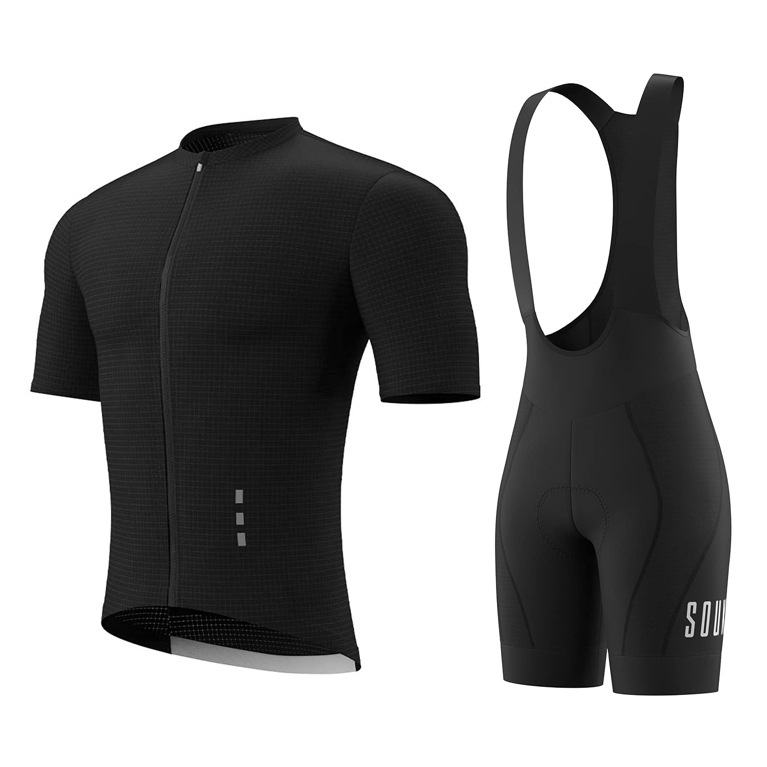 **Souke Sports Men's Cycling Jersey & Bib Shorts Set – Breathable, Moisture-Wicking Bike Clothing for Road & Mountain Biking**    *(场景: Perfect for long-distance rides, competitive cycling, or casual biking adventures.)*