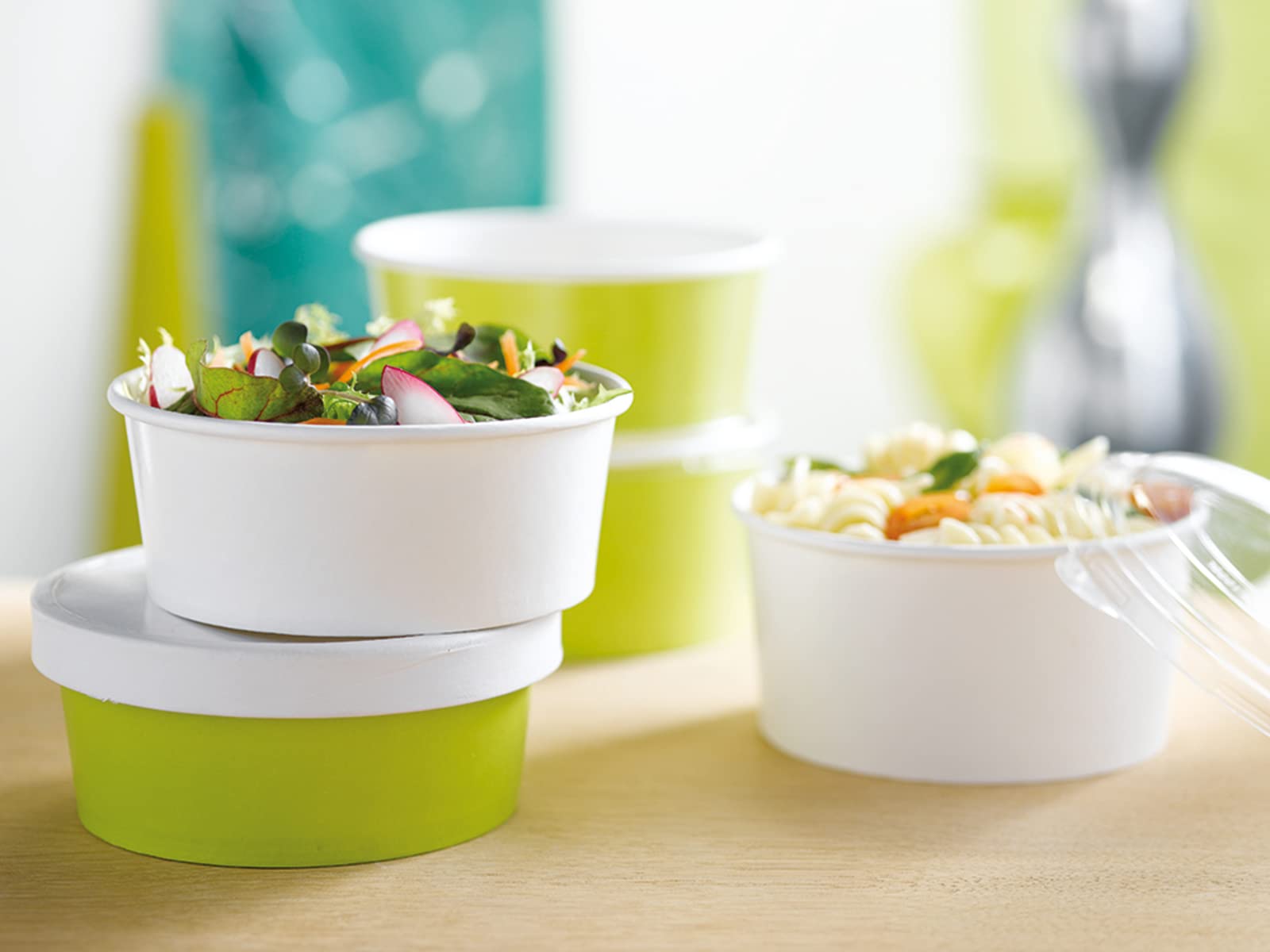 PacknWood 210PC750B - 24 oz Round White Disposable Paper Soup and Salad Bowls - Eco-Friendly Food Storage Containers (5.9