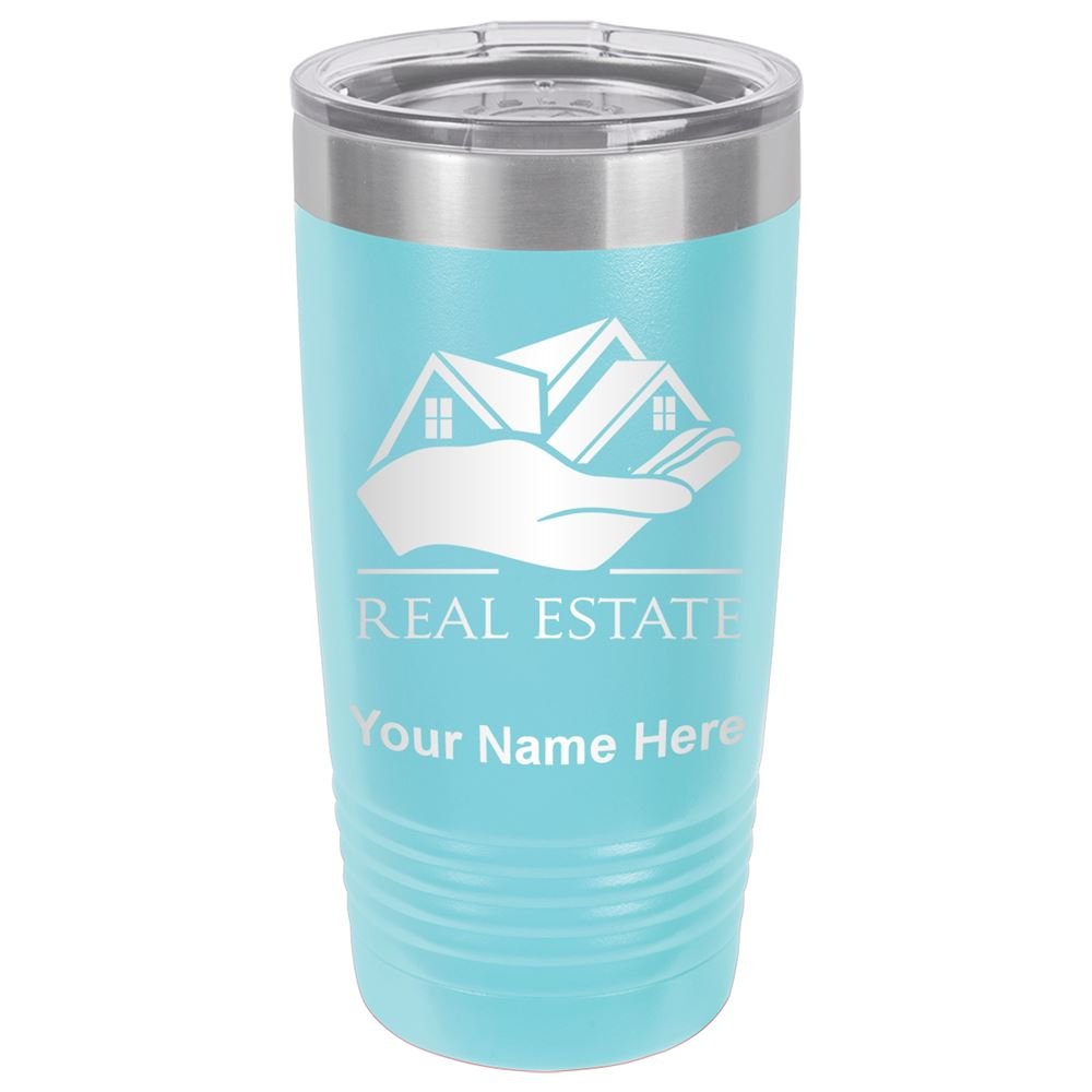LaserGram 20oz Vacuum Insulated Stainless Steel Tumbler Mug - Personalized Engraved Gift for Realtors & Real Estate Agents - Keeps Drinks Hot/Cold for Hours - Perfect for Office, Commuting & Client Meetings (Light Blue)