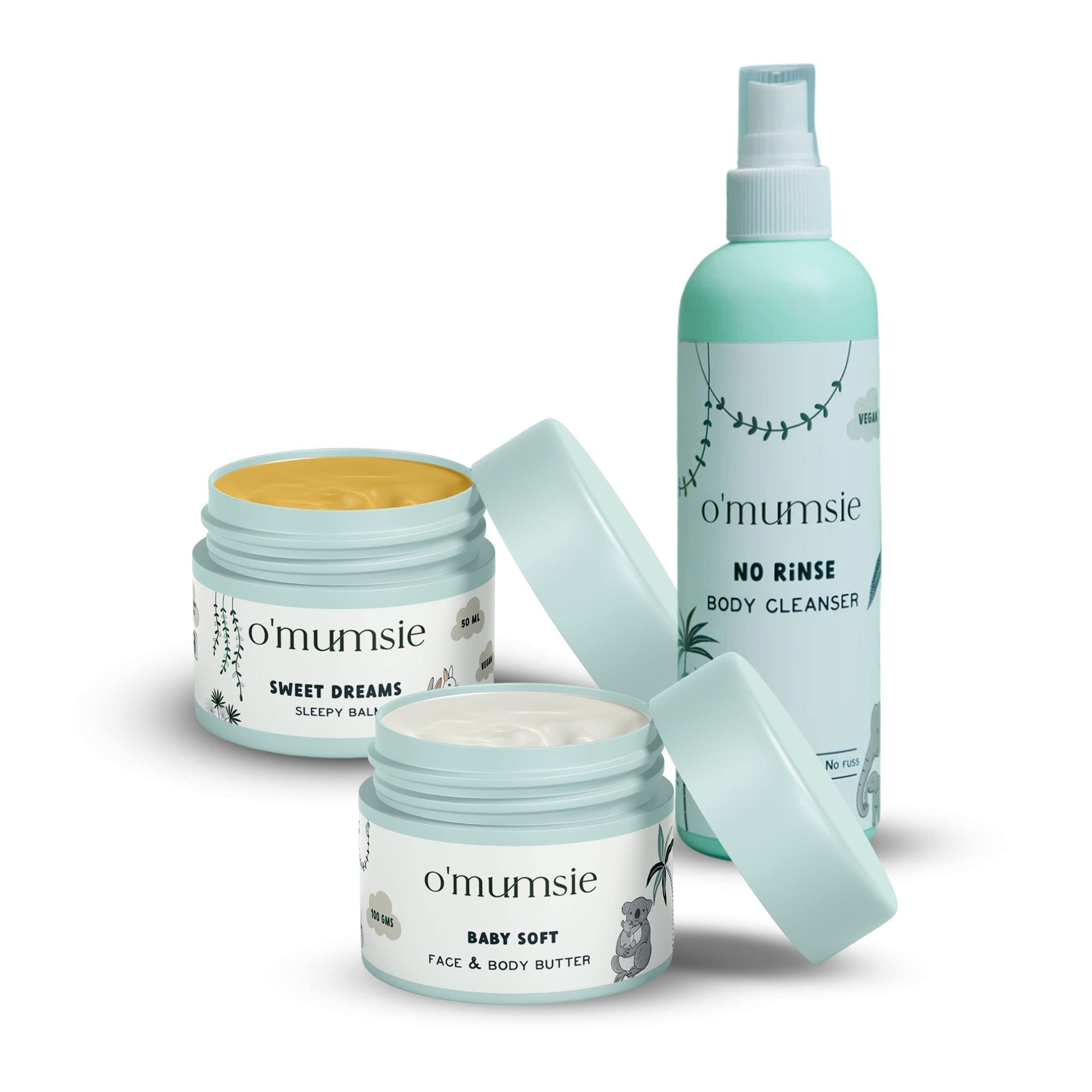 O'mumsie Bedtime Rituals Kit - Organic Baby Body Wash, Face & Body Lotion, Sleep Balm in Gift Box | Gentle Nighttime Routine for Babies & Toddlers | Perfect Newborn Gift Set for Showers & Birthdays