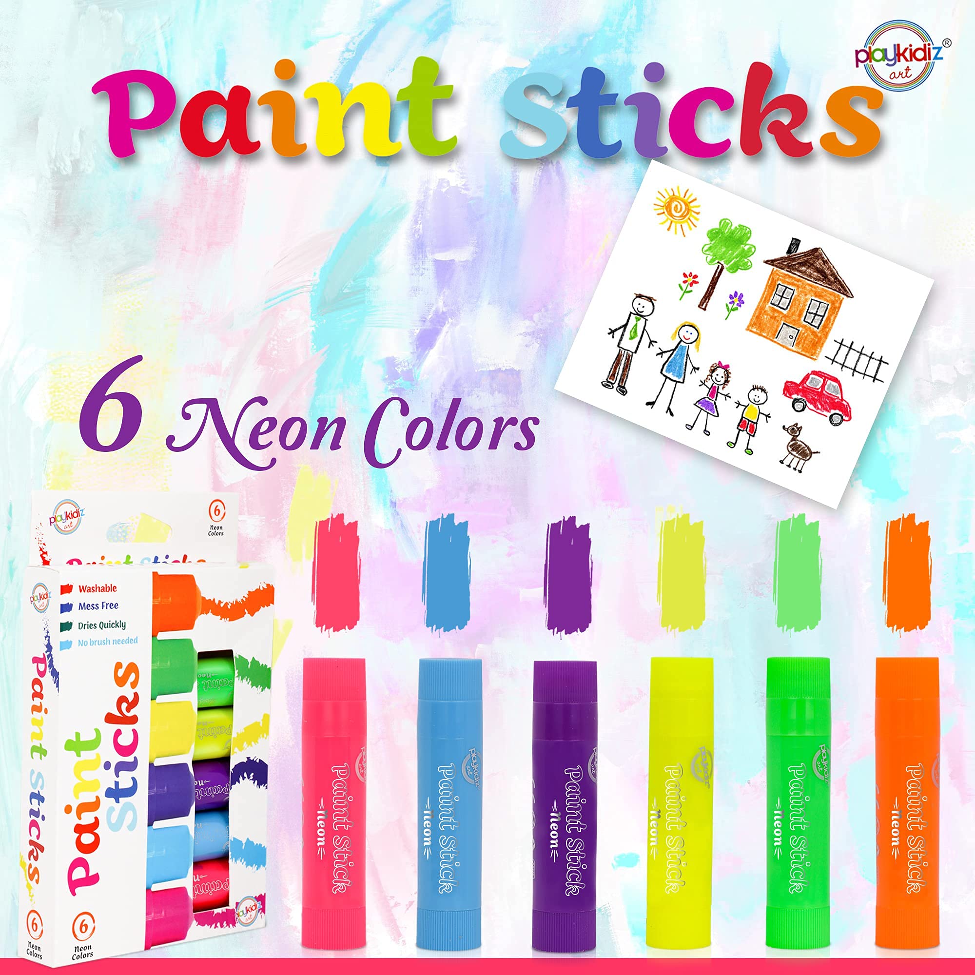 Neon Twistable Crayon Paint Sticks 6 Pack - Mess-Free Tempera Paint for Kids, Quick Drying, Non-Toxic Art Supplies - Perfect for Birthday Gifts, Classroom Activities & DIY Crafts (Ages 3+)