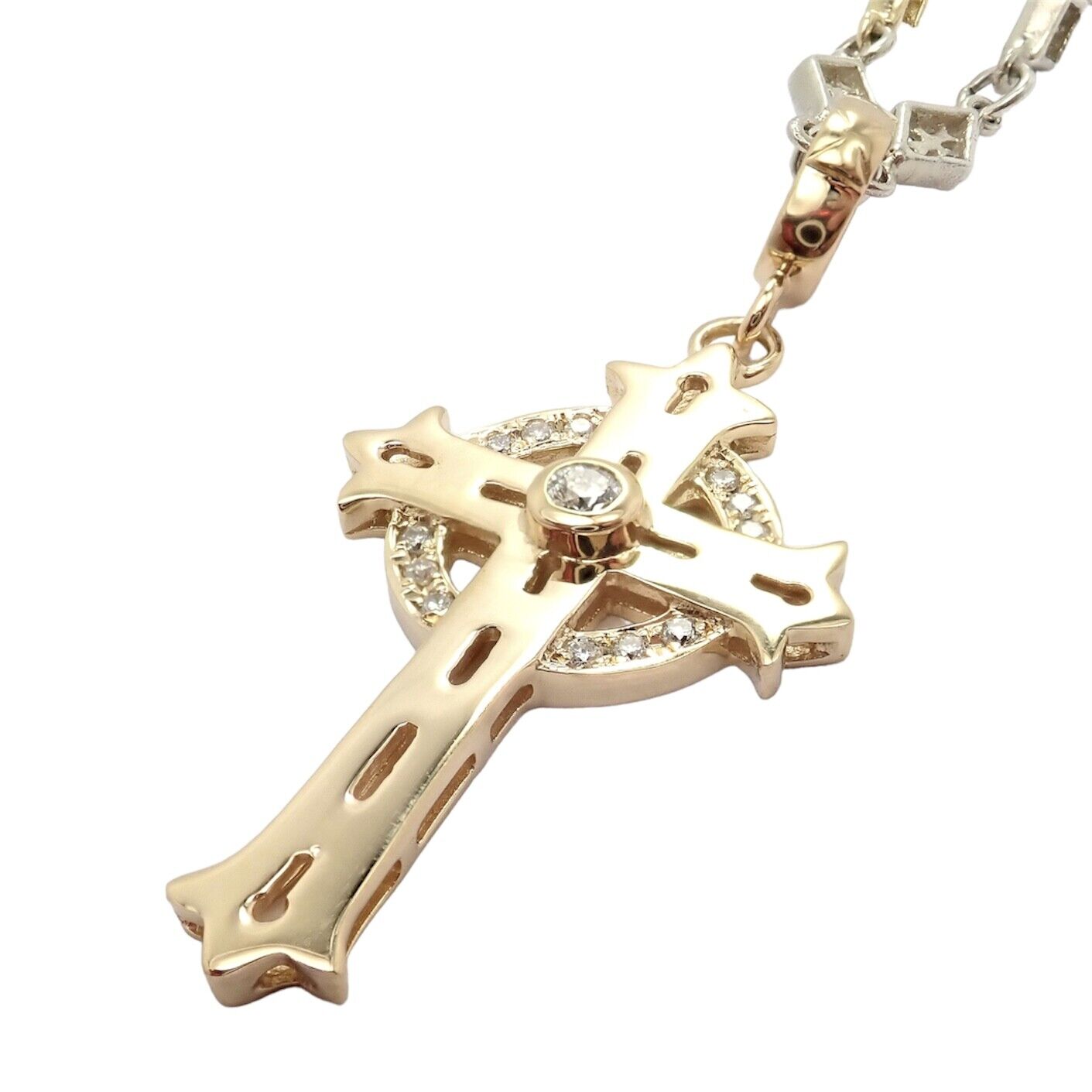 Authentic Loree Rodkin 18k Yellow Gold and Silver Cross Diamond Pendant Necklace - Perfect for Gifts, Weddings & Special Occasions