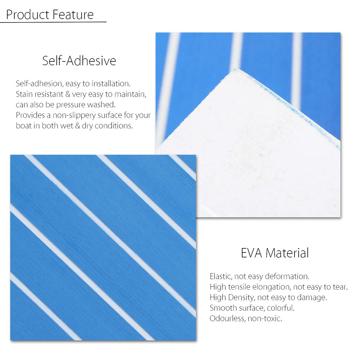 LLBB Blue with White Lines EVA Foam Faux Teak Decking Sheet - Non-Slip Self-Adhesive Boat Flooring Pad for Yacht & Marine Use | Waterproof Deck Mat for Boats, Pools, RV & Outdoor Spaces