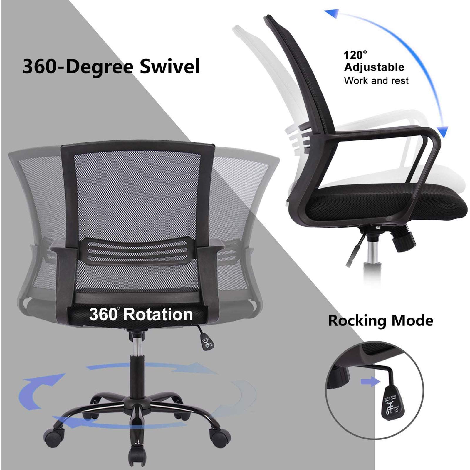 Ergonomic Mesh Office Chair with Lumbar Support & Adjustable Armrests - Black Swivel Rolling Computer Desk Chair for Home & Executive Workspaces - Perfect for Long Work Hours, Gaming & Remote Work