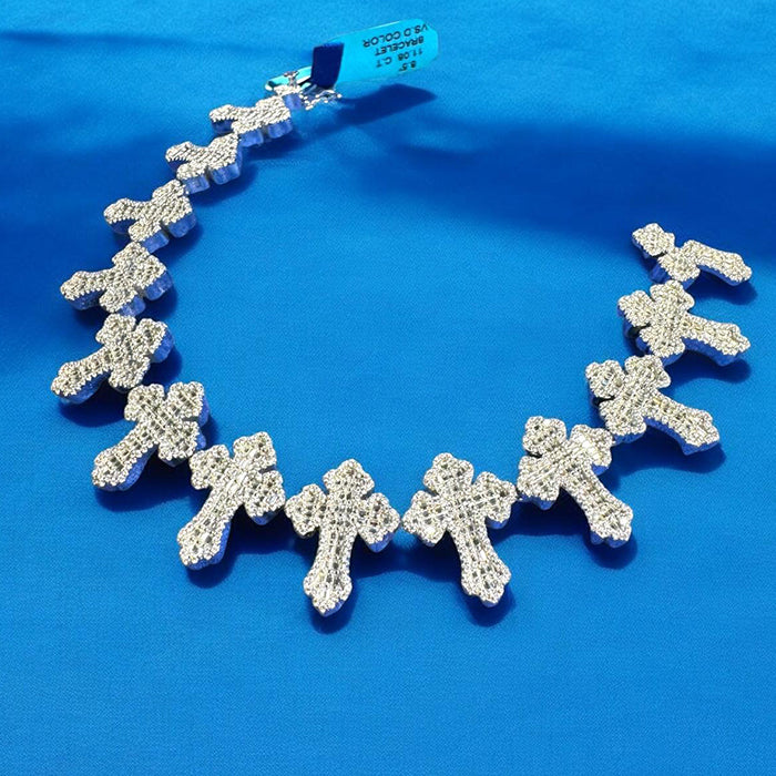 Moissanite Cross Link Bracelet for Men - 925 Sterling Silver & 14K Gold Plated - Elegant Religious Jewelry Gift for Him - Perfect for Church, Weddings & Special Occasions