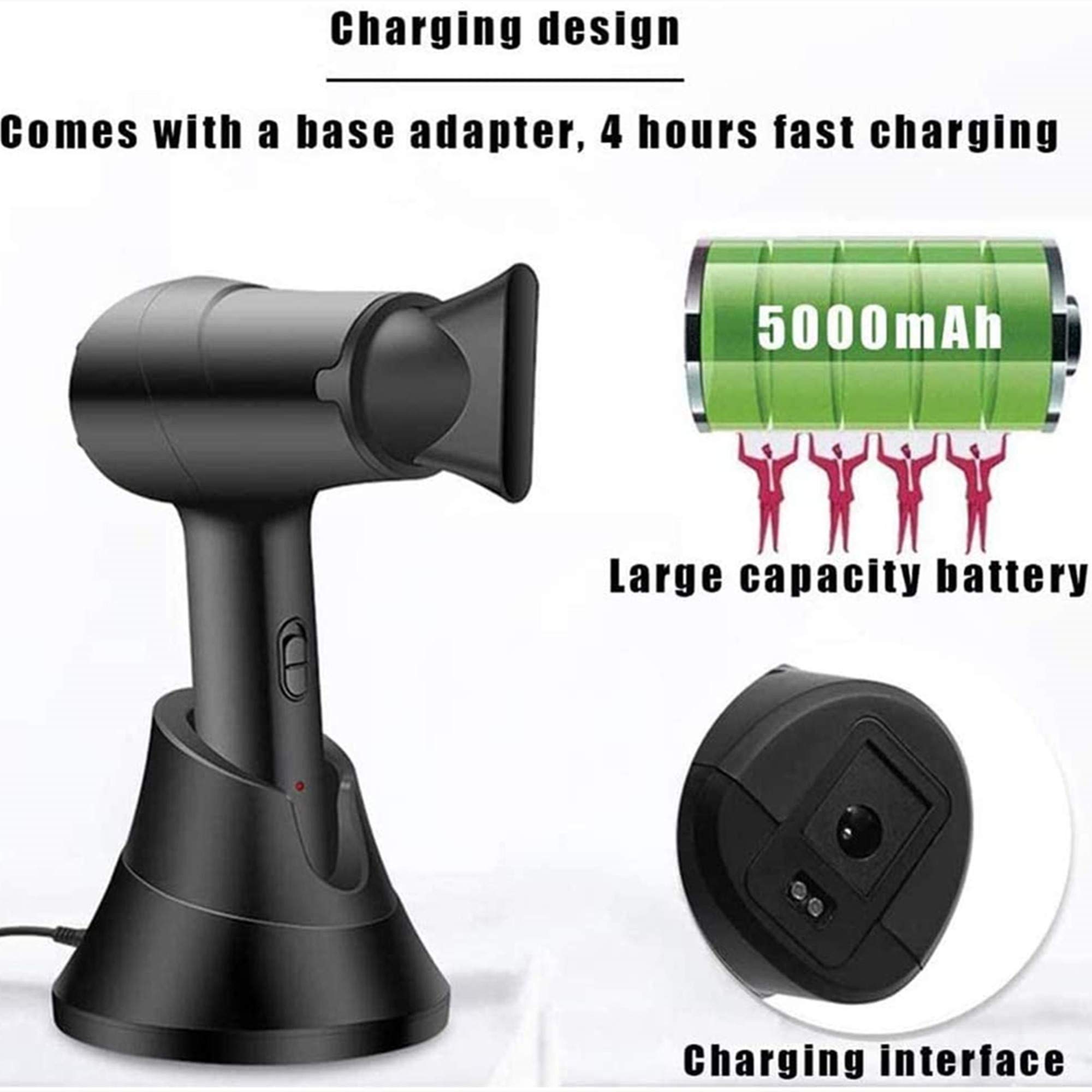 Cordless Hair Dryer with Diffuser - Portable Rechargeable Blow Dryer for Travel, Hot & Cold Air Settings, Wireless Hair Styling Tool for Home & Salon Use | Perfect for Drying, Styling & Hair Painting