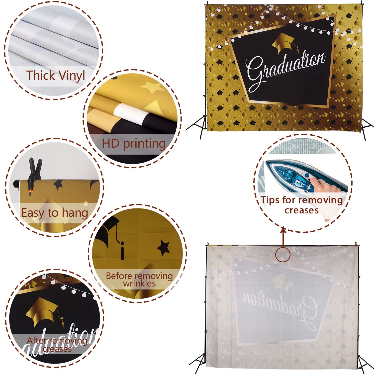 2024 Graduation Backdrop - Black Gold Glitter Balloon Background for Grad Party, Prom & Ceremony | Class of 2024 Congrats Grad Vinyl Photography Backdrop 10x8ft | Perfect for Graduation Photos, Portrait Sessions & Celebration Decor