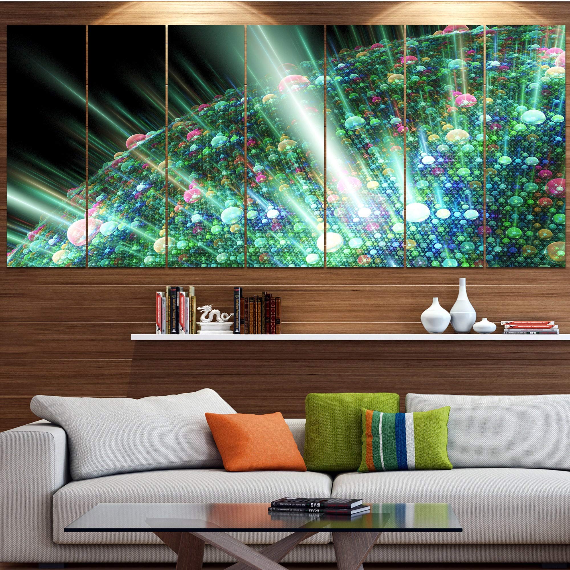 Bright Blue Solar Bubbles Planet Abstract Canvas Wall Art - 6 Panel Modern Home Decor (70x28 Inches) for Living Room, Bedroom & Office