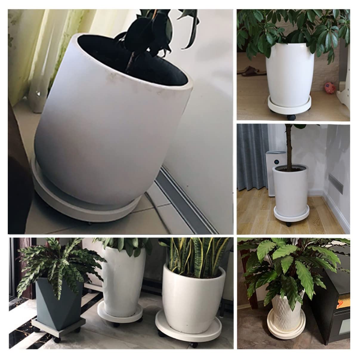 White Rolling Plant Stand with Wheels - 15.7 Inch Round Mobile Flower Pot Caddy for Indoor & Outdoor Use - Perfect for Garden, Patio, Yard, Deck, and Balcony Decor (40cm/15.7In)