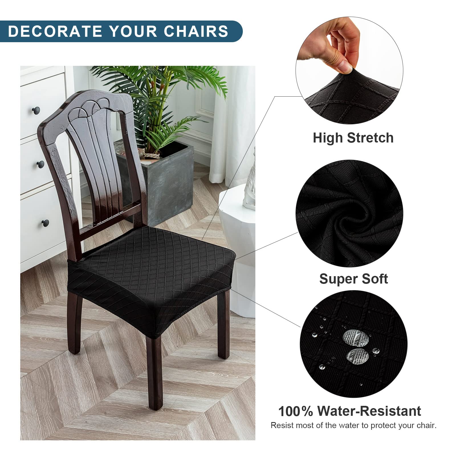 Waterproof Seat Covers for Dining Chairs - Genina Chair Slipcovers for Kitchen & Dining Room - Spill & Stain Protection for Everyday Use & Entertaining