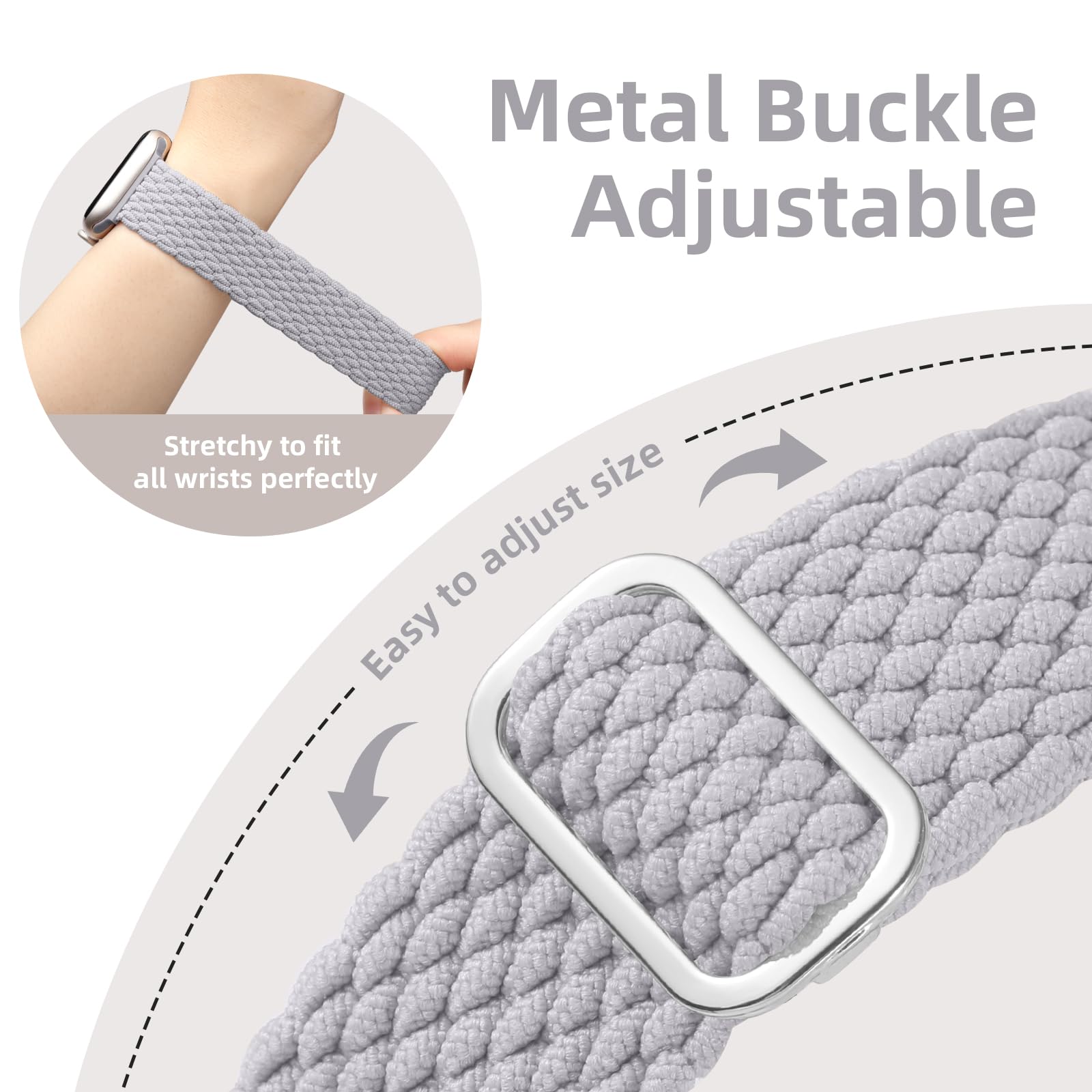 Stretchy Braided Solo Loop Band for Apple Watch 38mm 40mm 41mm 42mm 44mm 45mm 49mm - Soft Adjustable Nylon Strap Compatible with iWatch Series 9/8/7/6/5/4/3/2/1/SE/Ultra/Ultra 2 - Perfect for Workouts, Running & Everyday Wear (Men & Women)