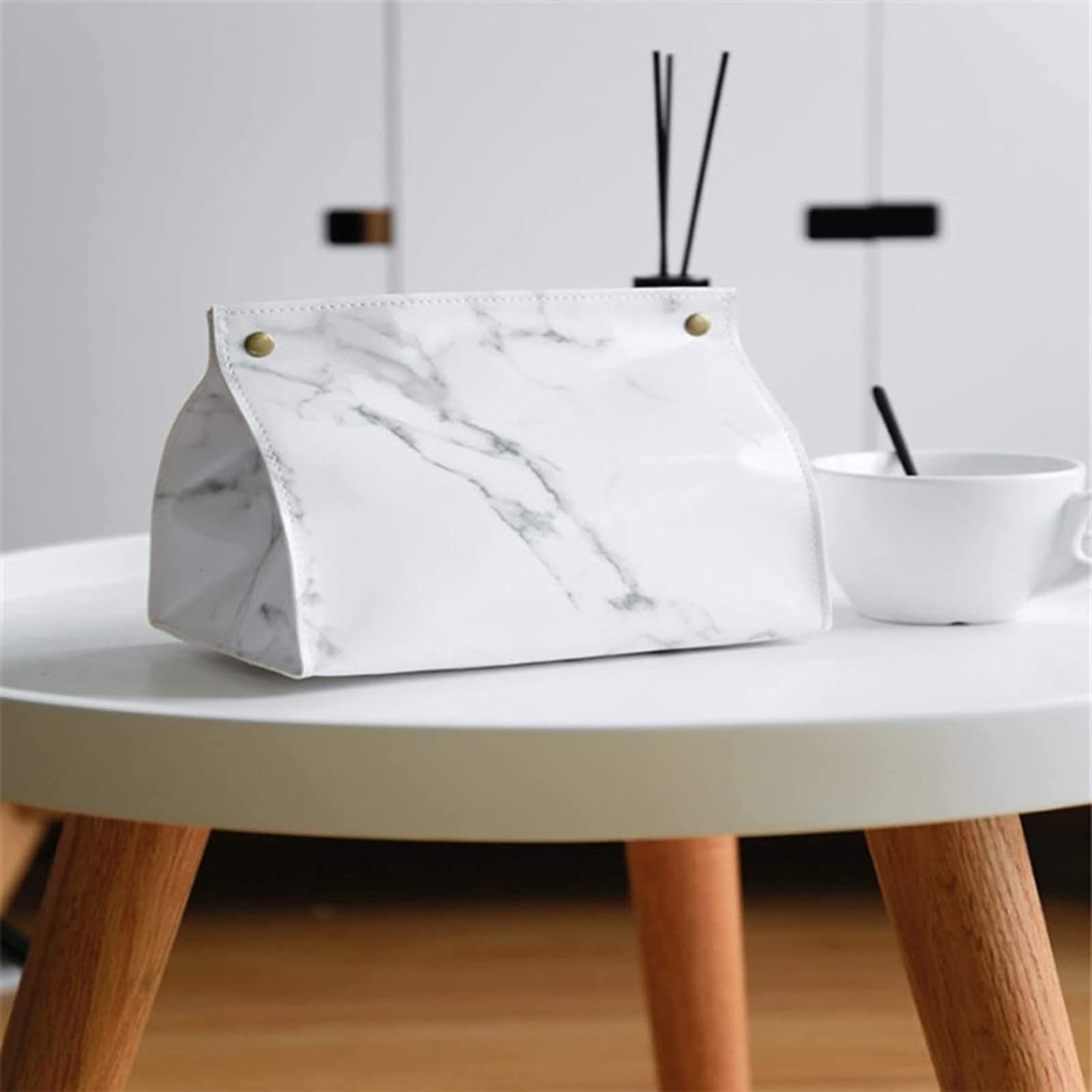 PERZOE Faux Leather Tissue Box Cover - Marble Pattern Rectangular Napkin Holder for Home, Bathroom, Kitchen, Office & Restaurant - White | Stylish Home Decor & Practical Storage Solution
