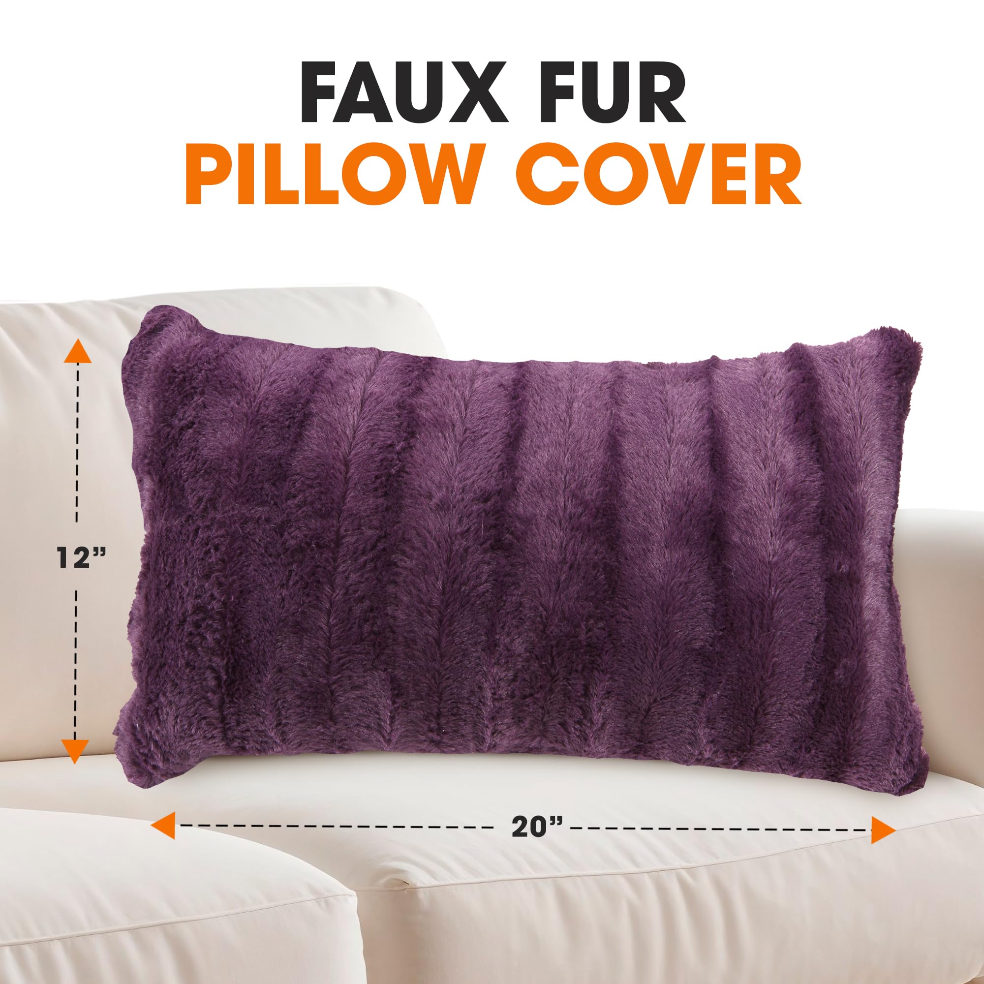 Cheer Collection Faux Fur Throw Pillow Cover 12x20 - Soft Fluffy Decorative Couch Pillow Case for Living Room, Bedroom & Sofa - Cozy Accent Pillow Cover in Purple (Pack of 1) - Perfect for Home Decor, Gift Giving and Seasonal Styling