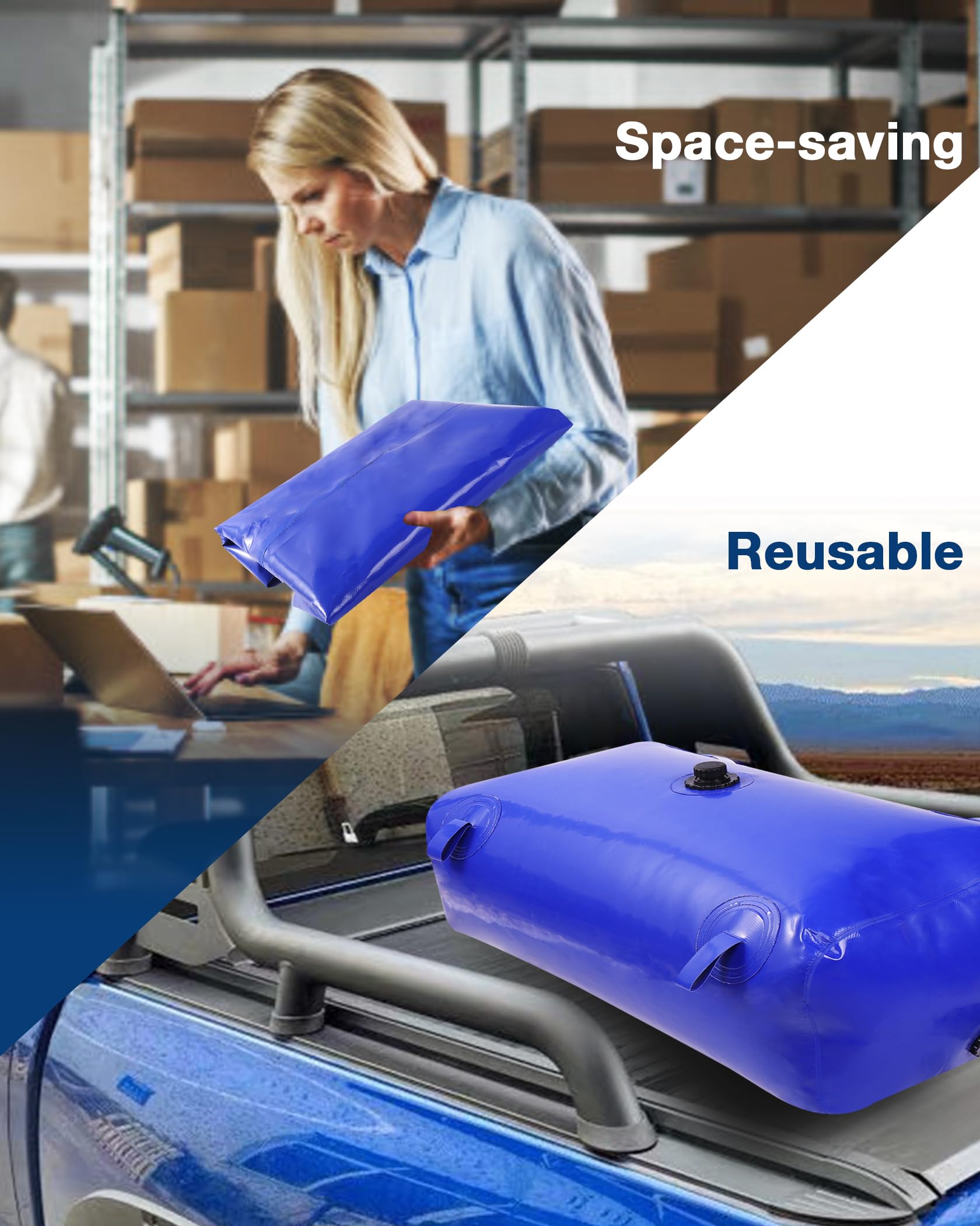 Ezcasch 63.4gal/240L Portable Water Storage Bladder - Large Capacity PVC Water Reservoir with Valves & Overflow Kit | Foldable Water Tank for Camping, Hiking, Emergency Preparedness & Outdoor Activities | Blue
