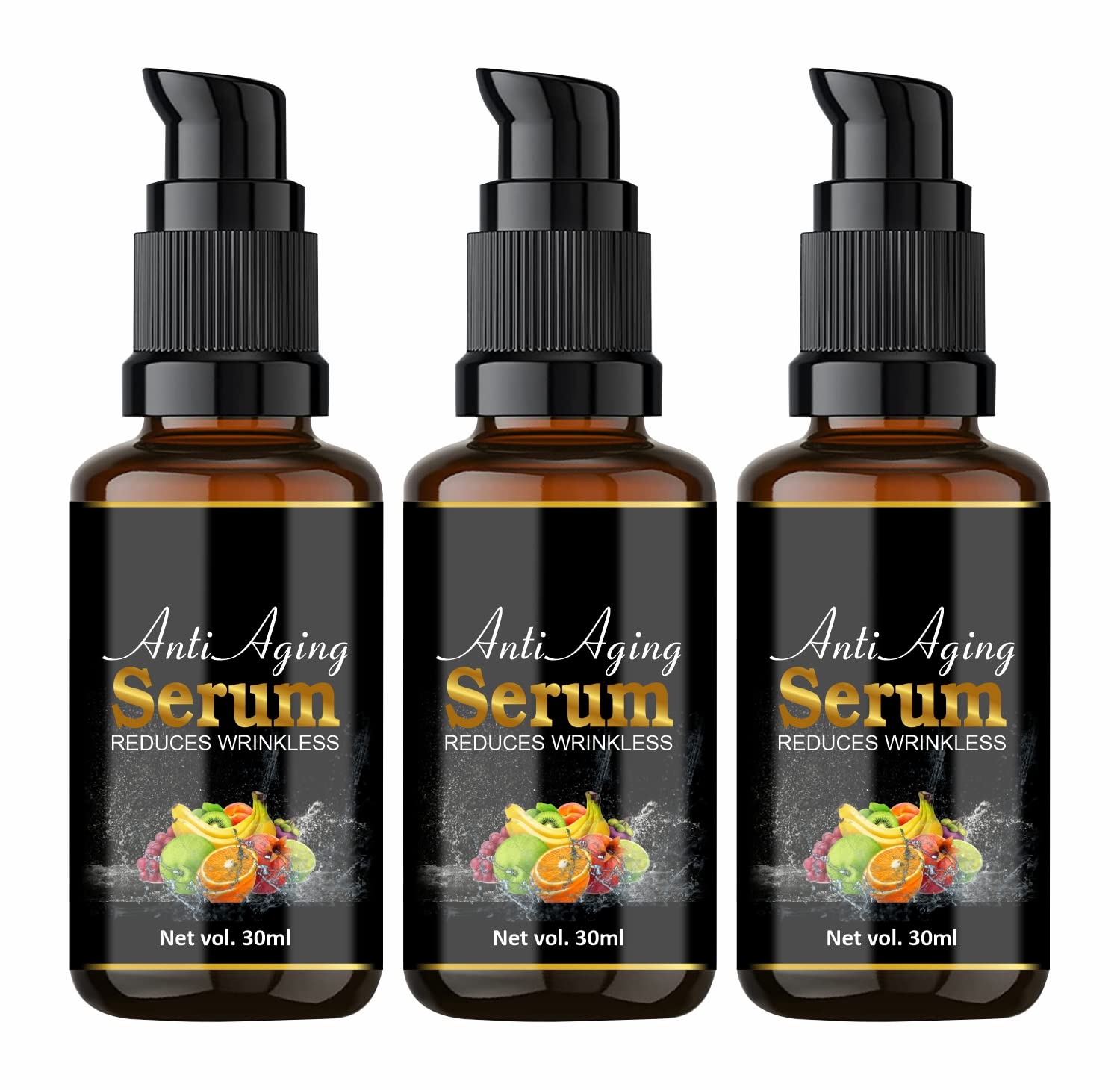 GABANA Anti Aging Serum for Face - Wrinkle Reduction, Hydration & Skin Firming (Pack of 3, 30ml) | Boosts Collagen, Reduces Fine Lines & Improves Elasticity for Radiant Glowing Skin | Perfect for Night Routine & Daily Skincare Regimen