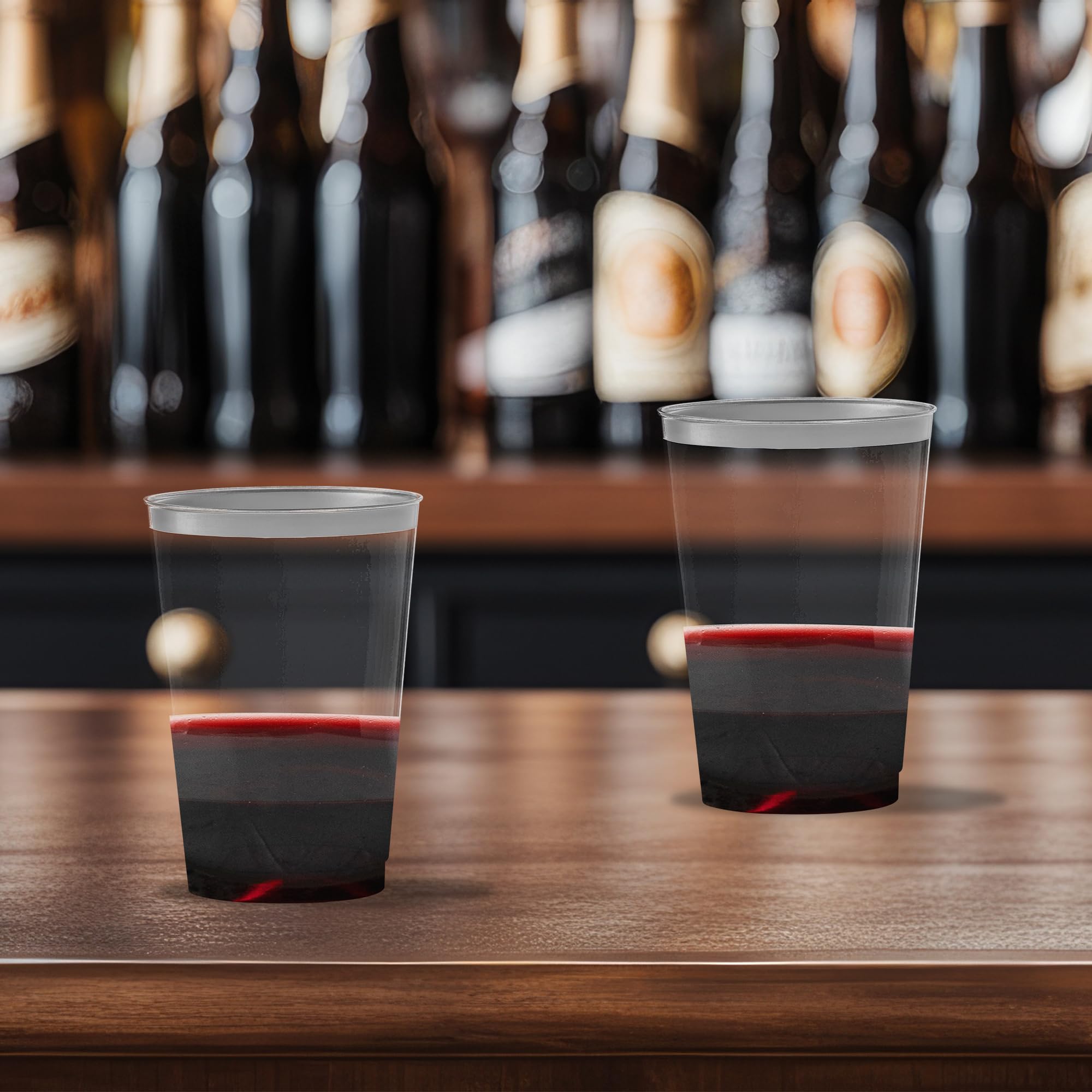 Smarty Had A Party 12 oz Clear Disposable Plastic Cups with Silver Rim - 240 Pack | Elegant Cocktail, Iced Coffee & Smoothie Tumblers | Durable Drinkware for Parties, Weddings, BBQs & Events | Perfect for Home, Office & Catering Use