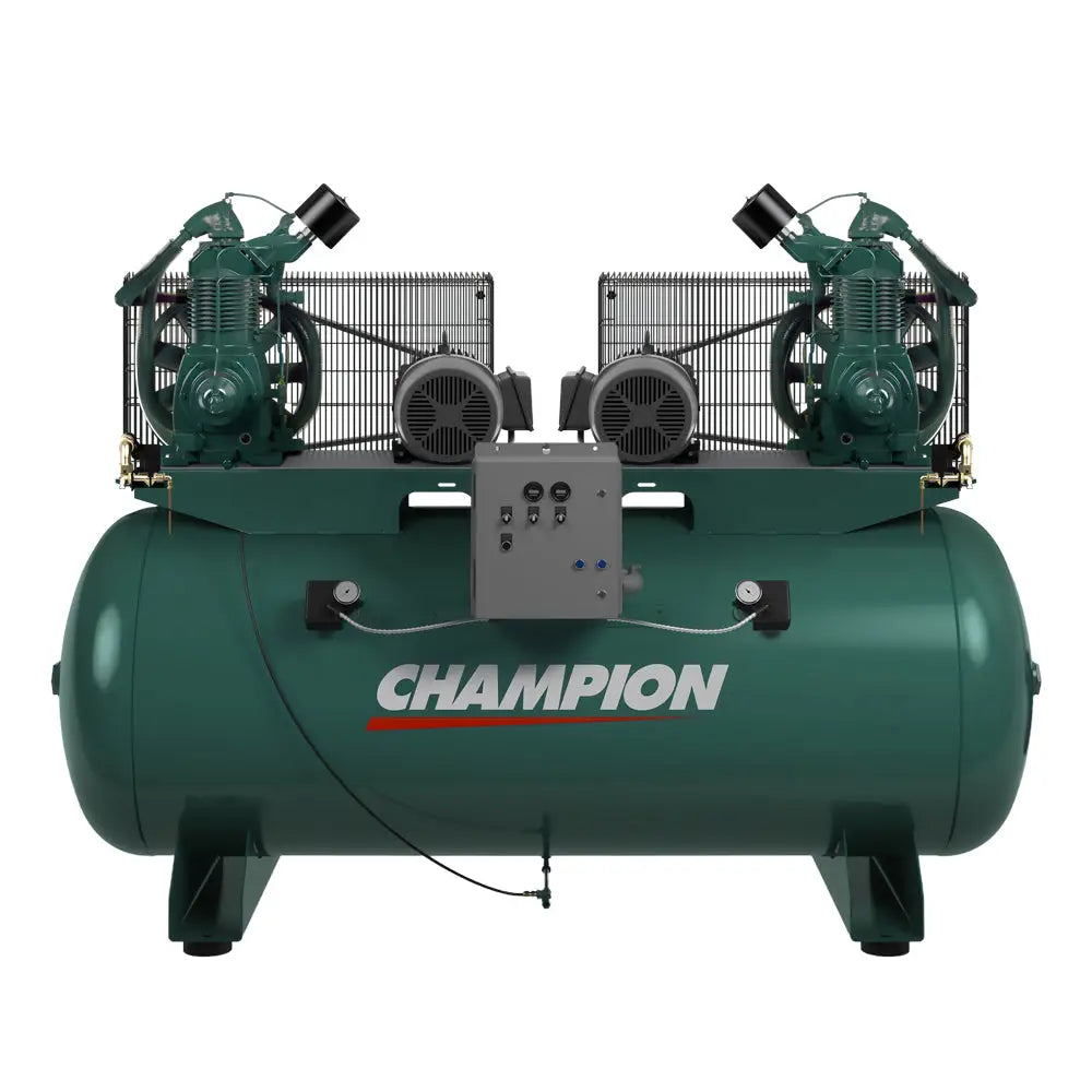 Champion HR15D 24 R Series 15HP Duplex Air Compressor with R70 Pumps - 240 Gallon Tank for Industrial & Automotive Use | Heavy-Duty Air Tool Power Supply for Workshops & Construction Sites
