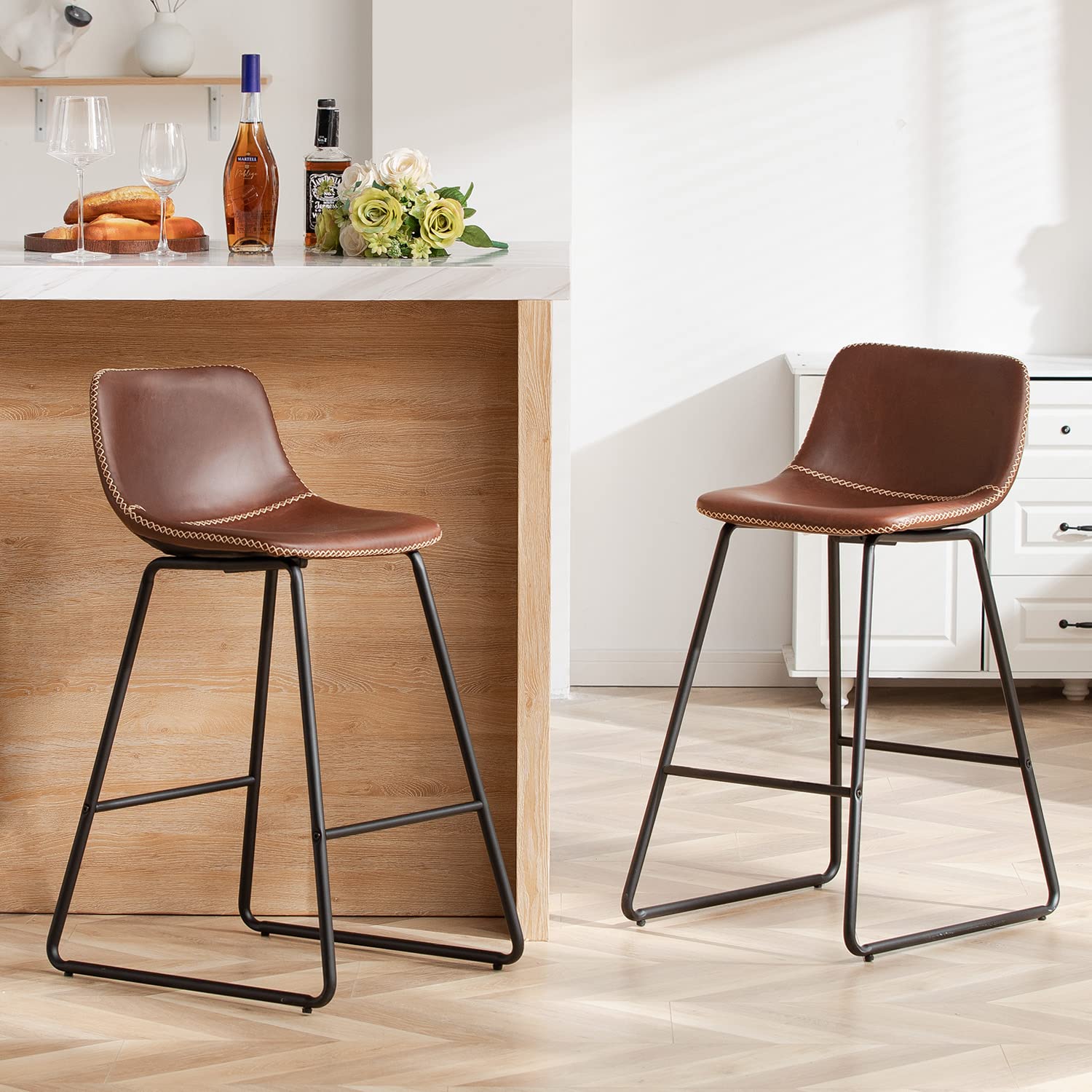 HeuGah Set of 4 Modern Faux Leather Counter Height Bar Stools 26