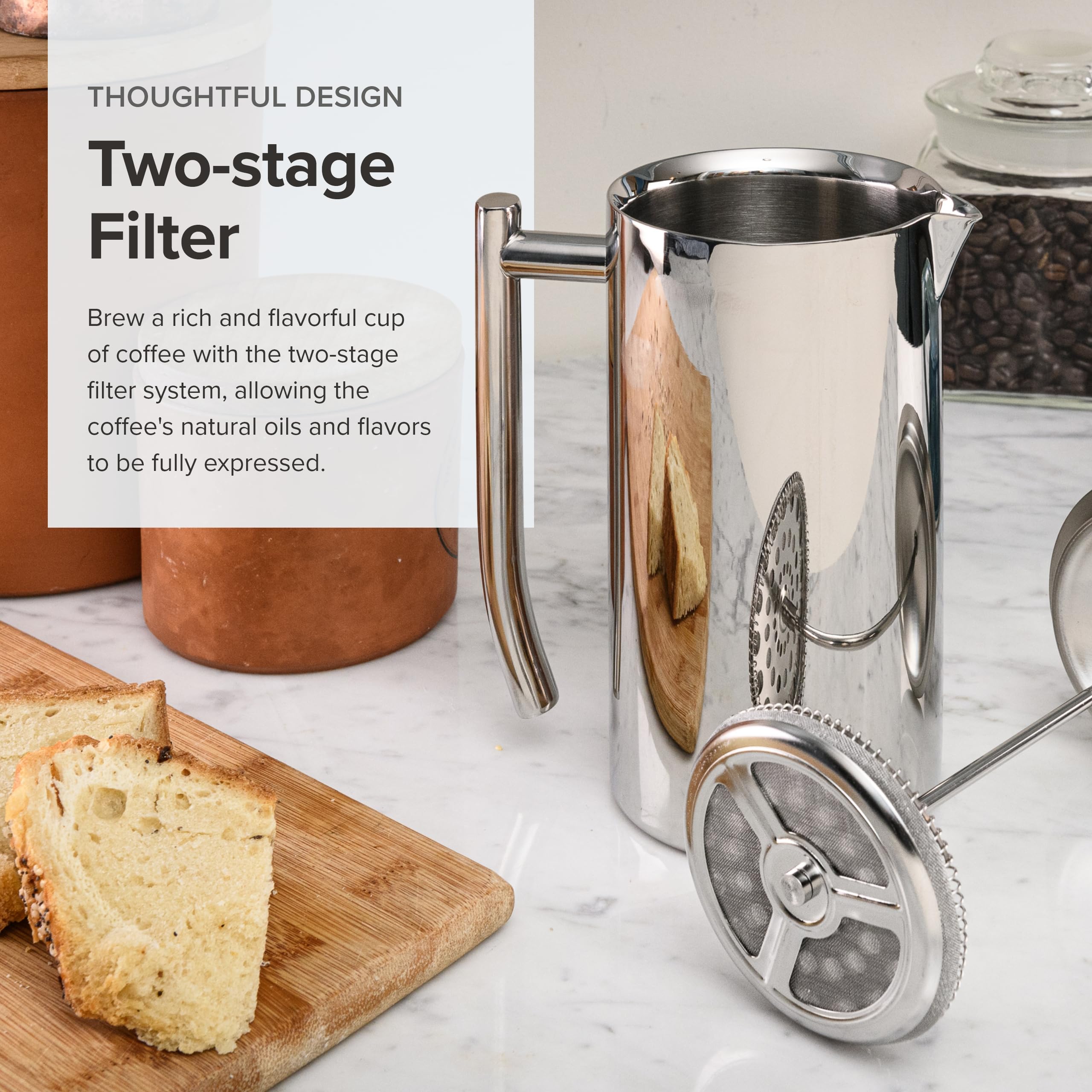 Premium Double-Walled Stainless Steel French Press Coffee Maker - 23 oz Insulated Coffee Pot for Rich Flavor | Perfect for Home, Office & Camping Brewing