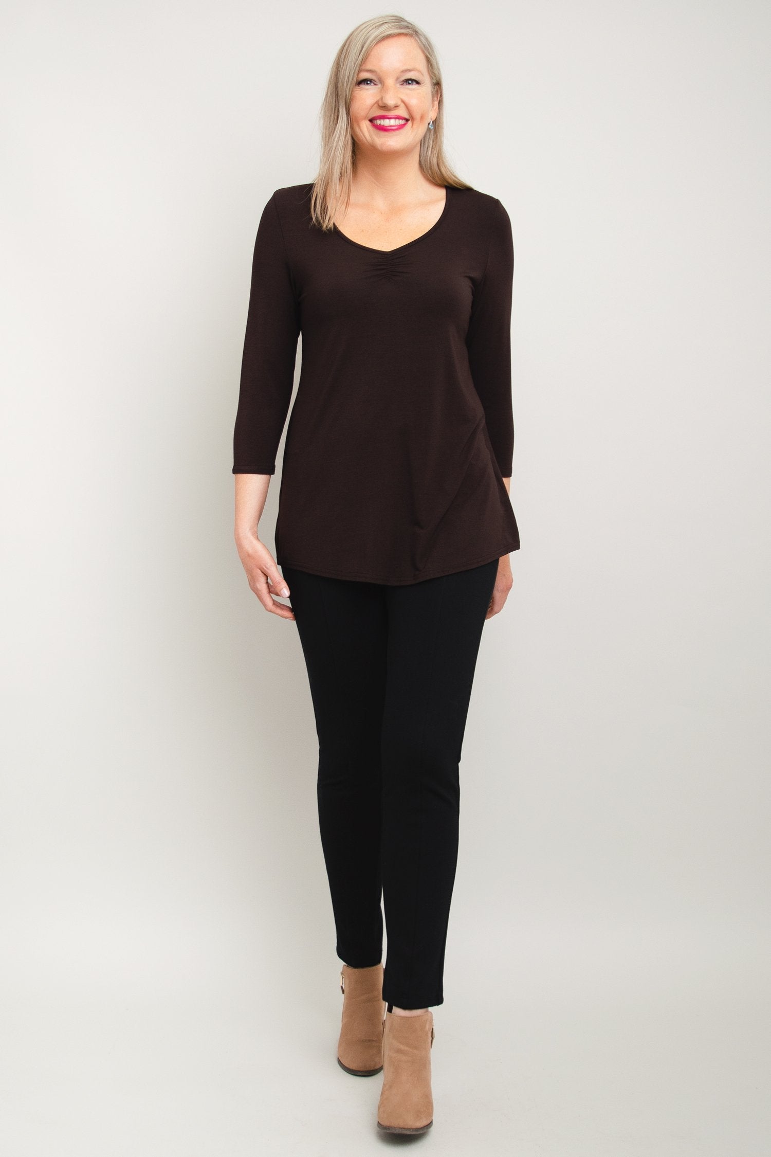 Franny Top Women's Coffee Color Bamboo Fabric Blouse - Soft & Breathable for Casual Wear, Office & Summer Outfits