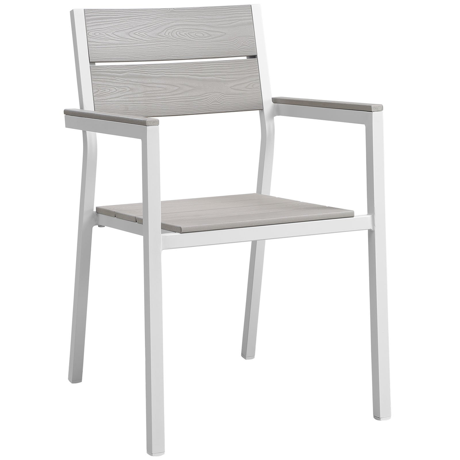 Modway Maine Aluminum Outdoor Patio Arm Chair - Weather-Resistant White Light Gray Lounge Chair for Garden, Poolside & Backyard Relaxation