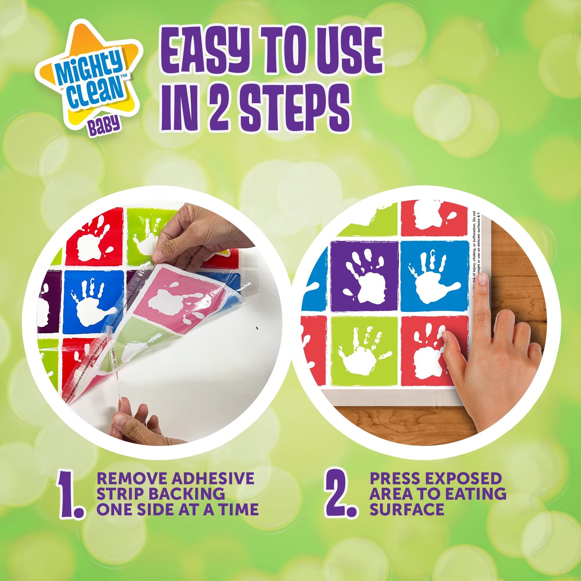 Mighty Clean Disposable Baby Placemats - 24 Pack (6 x 4 Placemats) for Travel, Restaurants & High Chair Use - BPA Free, Waterproof & Adhesive Table Mats for Toddlers
