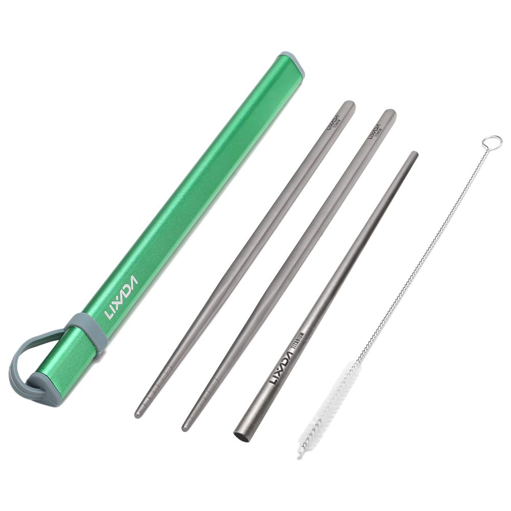 Lixada 4PCS Titanium Camping Utensil Set with Chopsticks, Drinking Straw & Cleaning Brush - Lightweight Aluminum Storage Tube for Outdoor Adventures, Hiking, Travel & Office Lunch - Perfect for Camping, Backpacking & Daily Use