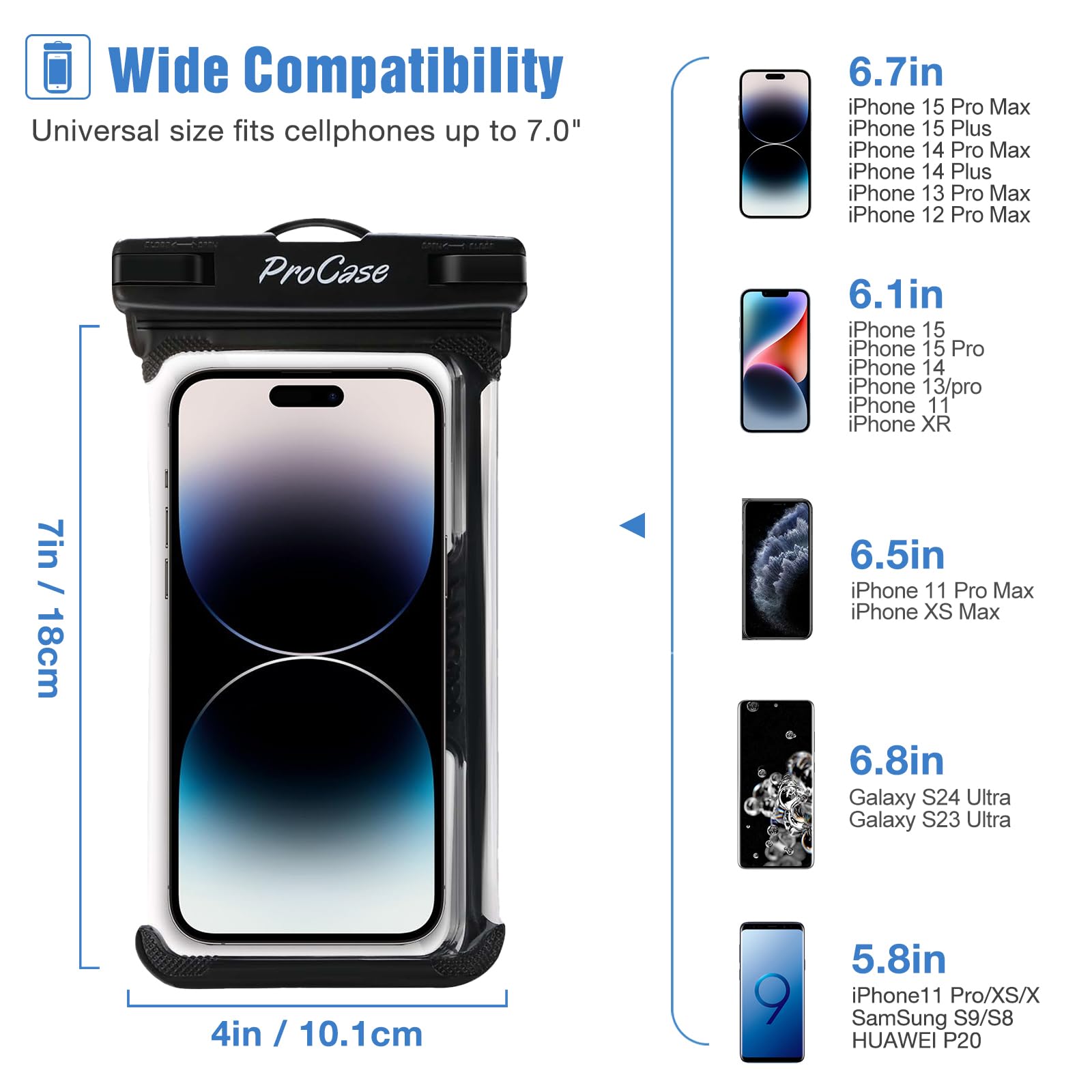 ProCase 2 Pack Waterproof Phone Pouch for iPhone 16/15/14/13 Pro/Max, Galaxy S24/S23/S22 Ultra & Pixel - Underwater Dry Bag Case up to 7