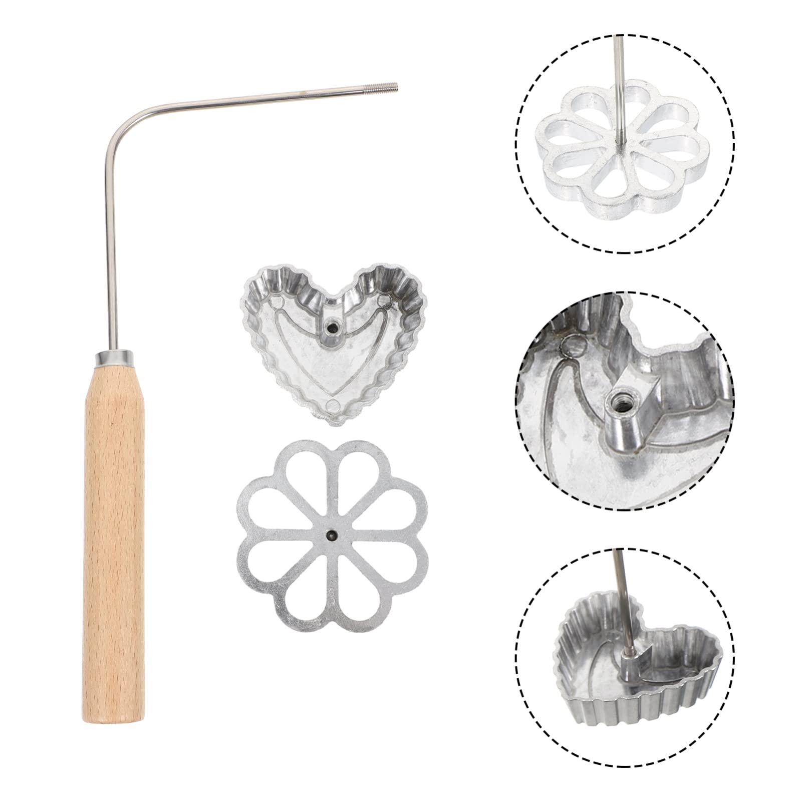 HEMOTON Non-Stick Pie Spoon Set - Floral Waffle Iron, Cookie Maker, Wooden Handle for Baking, Air Fryer, Desserts, Shrimp Cakes - Perfect for Home Cooking, Kitchen Supplies & DIY Treats