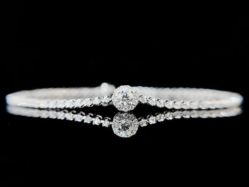 18K White Gold Diamond Bracelet for Women - Luxury Round Design Real Natural Diamond Engagement Wedding Jewelry Gift (Perfect for Anniversaries, Proposals & Special Occasions)