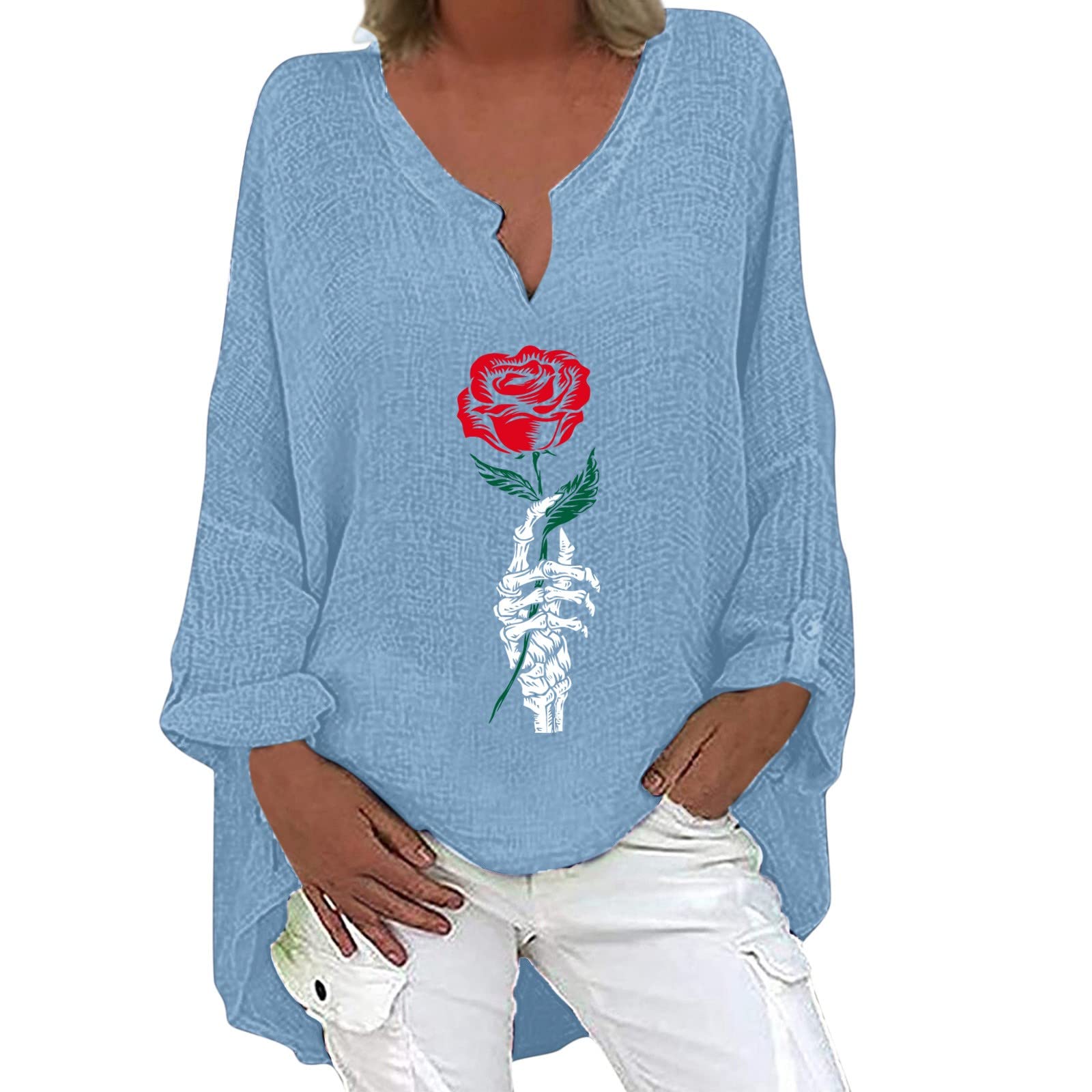 Women's Long Sleeve V-Neck Collared T-Shirts - Fashion Blouse Tops & Basic Tees for Casual Wear, Office & Everyday Outfits