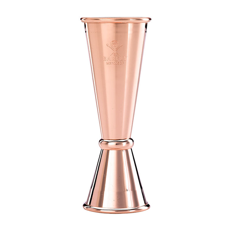 Barfly by Mercer M37005CP Japanese Style Copper Plated Jigger - 1oz & 2oz Dual Measuring Cup for Cocktails, Bartending & Mixology - Perfect for Home Bars, Professional Bartenders & Cocktail Enthusiasts