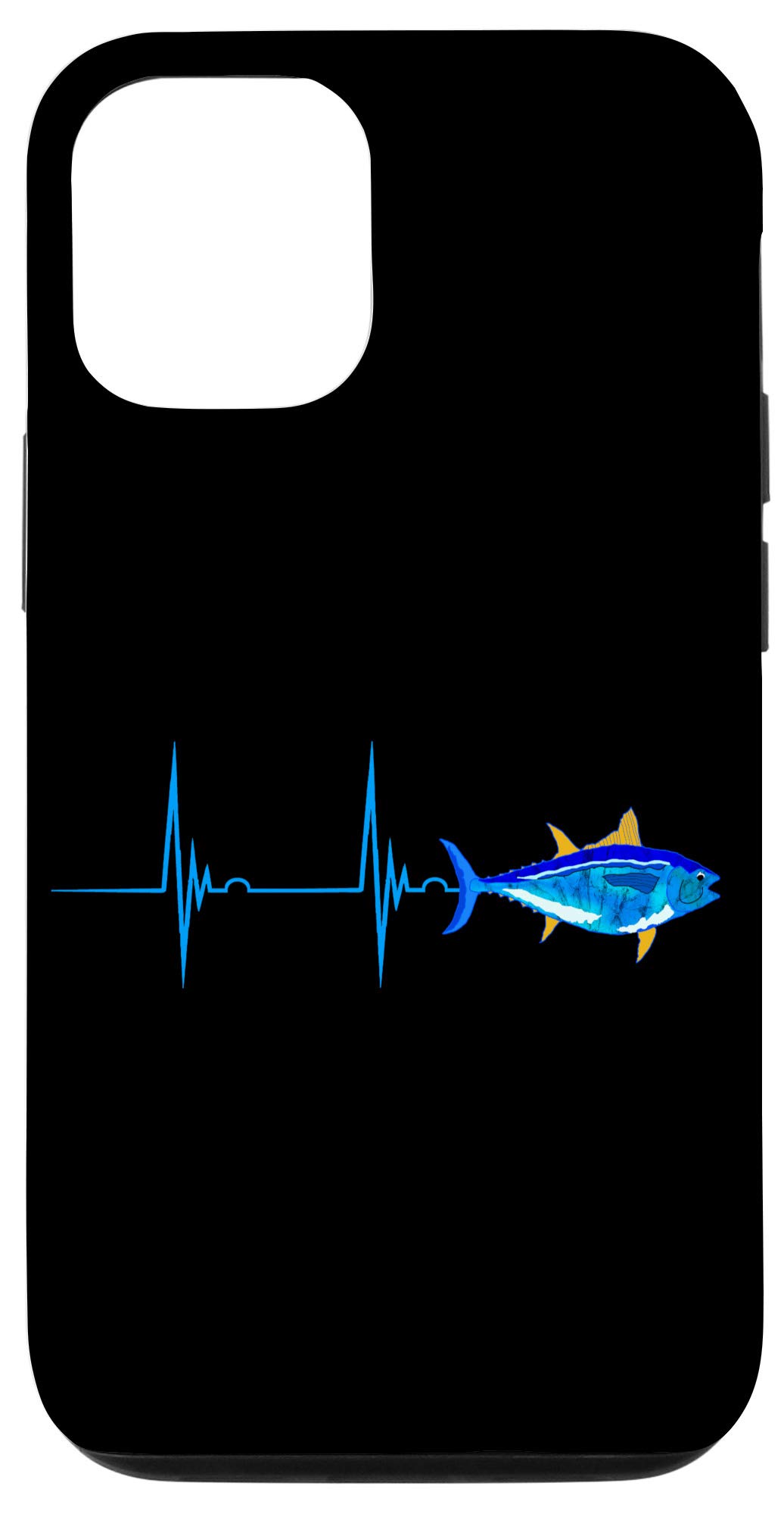 iPhone 12/12 Pro Bluefin Tuna Heartbeat EKG Pulse Line Waterproof Phone Case - Rugged Protective Cover for Deep Sea Fishing, Swimming & Outdoor Adventures