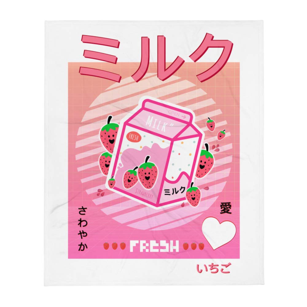 90s Vaporwave Aesthetic Japanese Strawberry Milk Kawaii Throw Blanket - Soft Fluffy Fleece Blanket for Bedroom, Couch & Anime Lover Gift - GeorgeNotFound Inspired Design